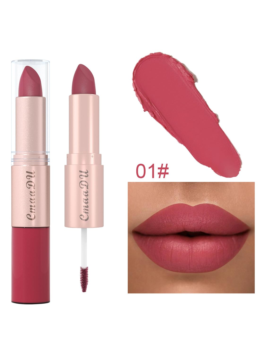 2 in 1 Lipstick & Lip Gloss, Matte Velvet Double Headed Lip Gloss, Waterproof Non-Stick Cup Long Lasting High Pigment Lip Makeup for Women 1 Pcs