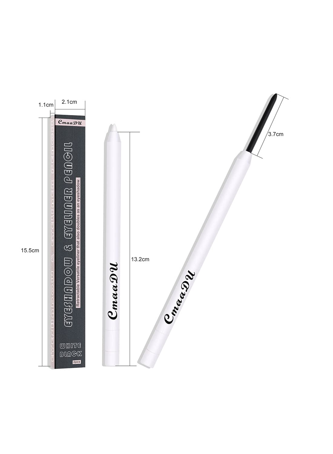 2Pcs Black & White Eyeliner Pencil, Multi-Use Waterproof Smudge Proof Mechanical Eyeliner Pencil, Smooth Eye Brightener with Ultra-Fine Tip, Long Lasting Silkworm Eye Liner Cream, Gift Set for Women