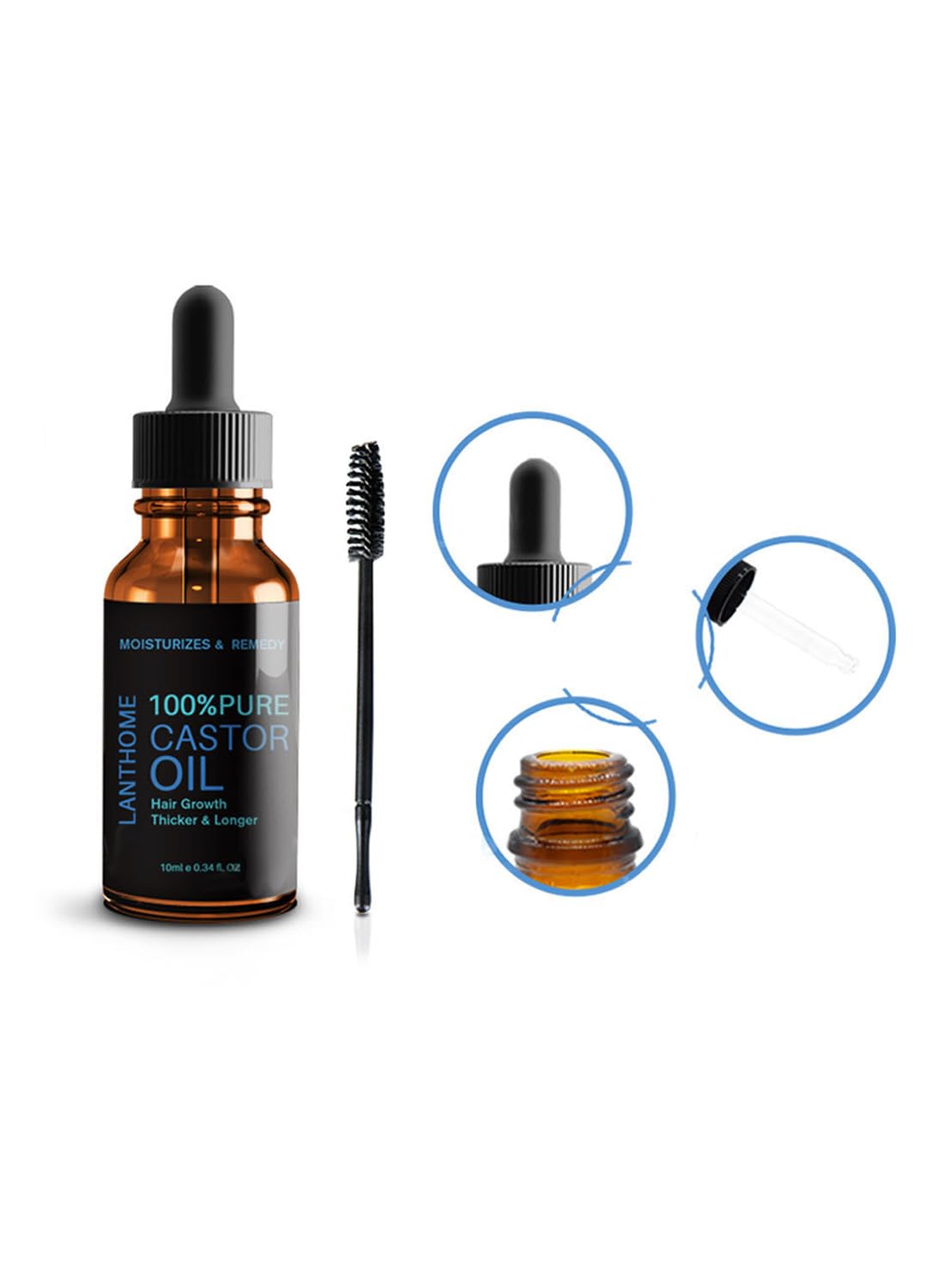 Castor Oil, 100% Pure, Cold Pressed, Castor Hair Oil, Hair Growth Oil, Stimulate Healthy Growth for Eyelashes, Eyebrows and Hair, Hair Growth Serum for Thicker and Longer Hair 10ml