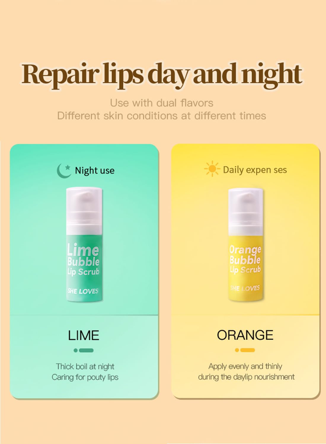 2Pcs Bubble Lip Scrub Set, Soft Mild Exfoliating Lip Makeup Gift Set, Deep Nourishing Lip Moisturizer, Fades Lines, Increases Lip Elasticity, Plumps Lips Yellow/Green