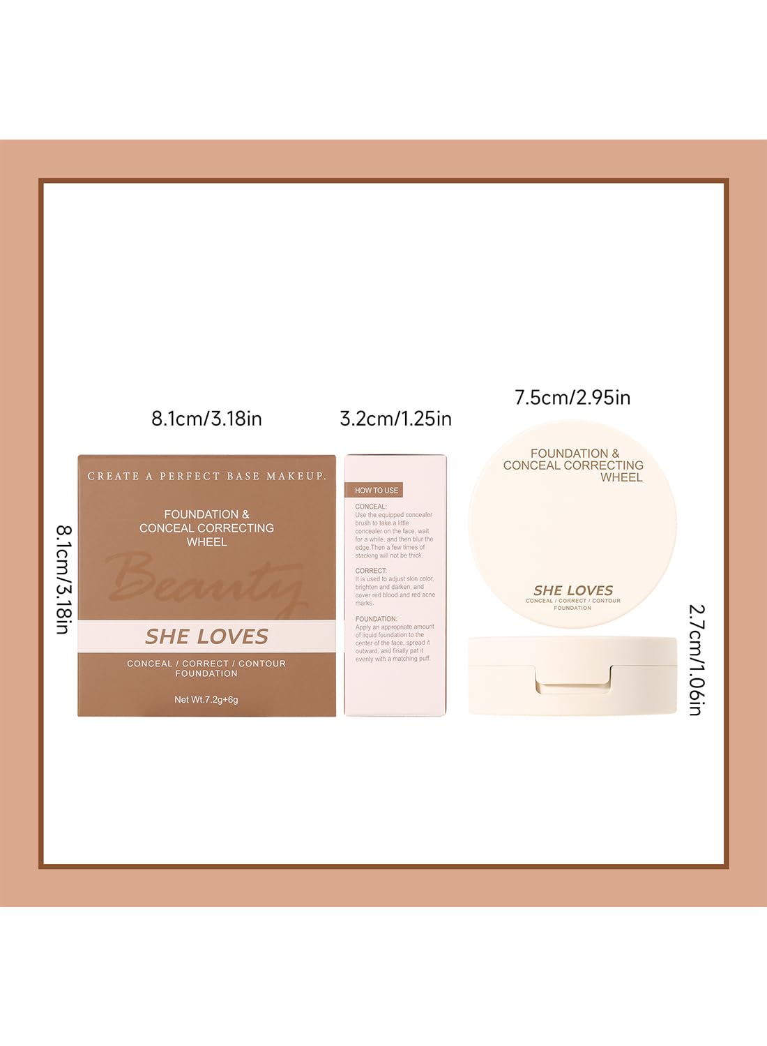 Foundation and Conceal Correcting Wheel, All in One Correcting Concealer Palette to Invisible Pore Conceal Dark Circles Blemish-Honey Wheat Brown