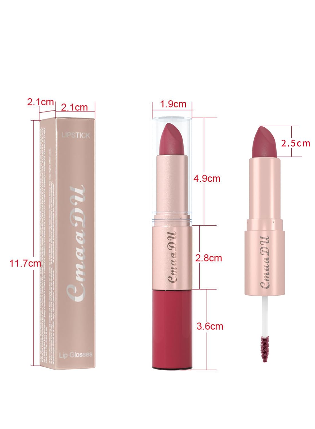 2 in 1 Lipstick & Lip Gloss, Matte Velvet Double Headed Lip Gloss, Waterproof Non-Stick Cup Long Lasting High Pigment Lip Makeup for Women 1 Pcs