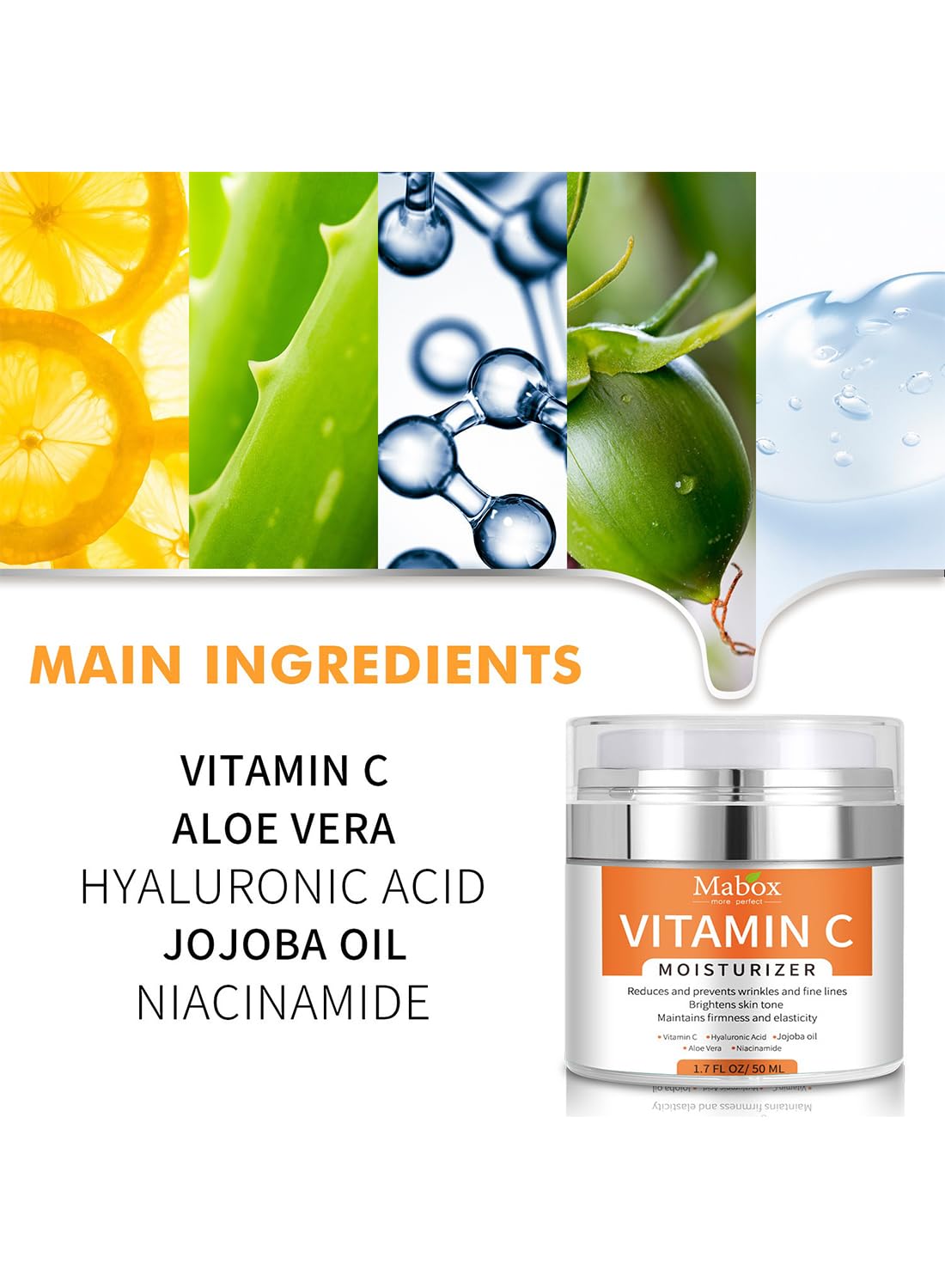 Vitamin C Face Moisturizer, Anti-Aging Facial Cream for Day and Night Use, 50g