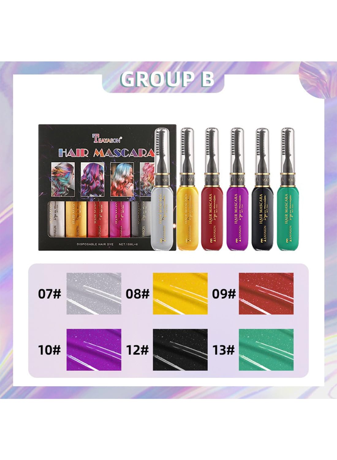 Hair Mascara Set, 6Pcs Temporary Colorful Washable Hair Chalk for Salon & DIY