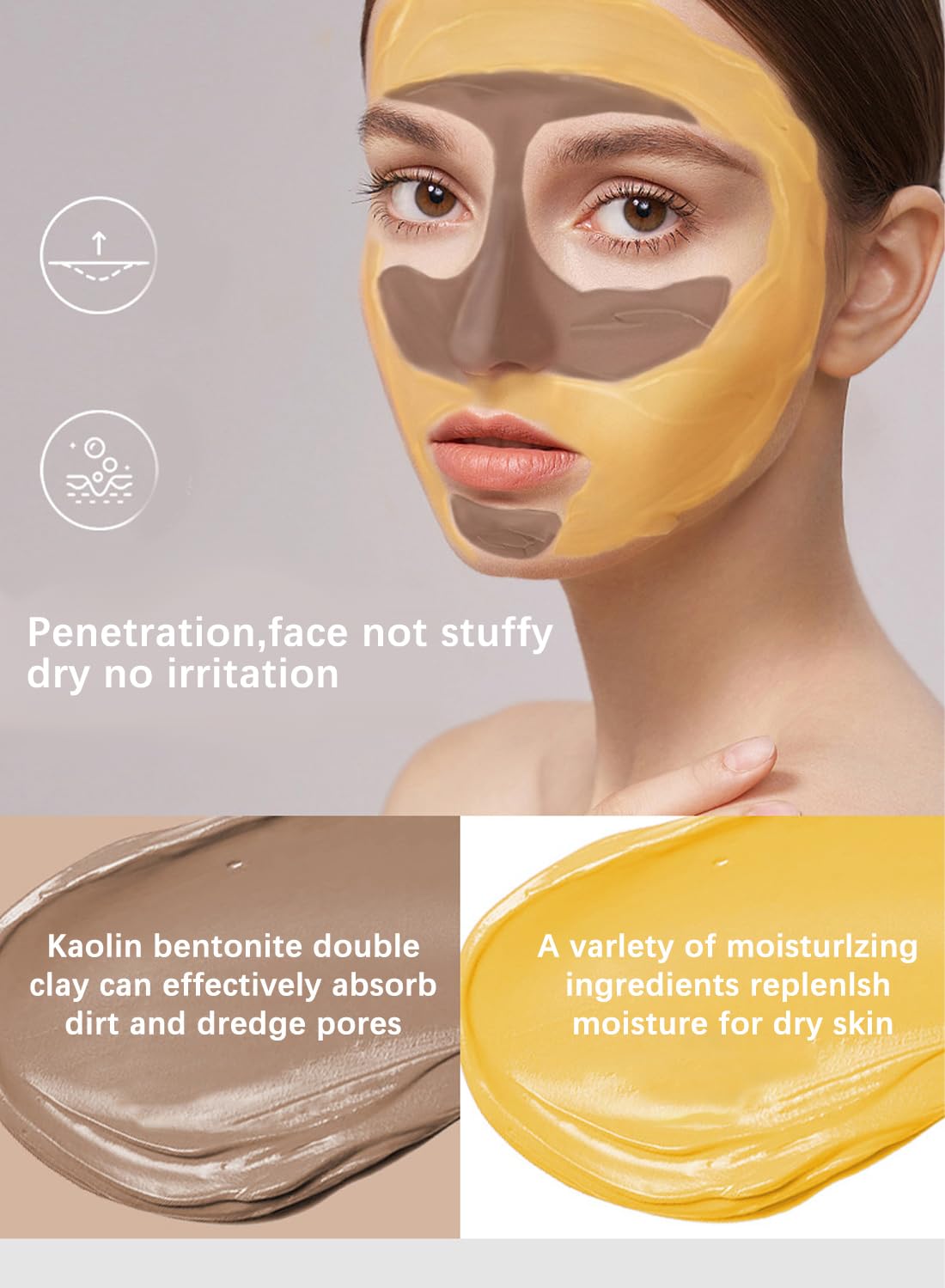 2 Pcs Turmeric Vitamin C Clay Mask Set with Brushes Deep Cleansing Moisturizing Soft Easy to Remove Mild Face Cleansing to Clean Pores and Remove Black Head and Promote Skin Metabolism