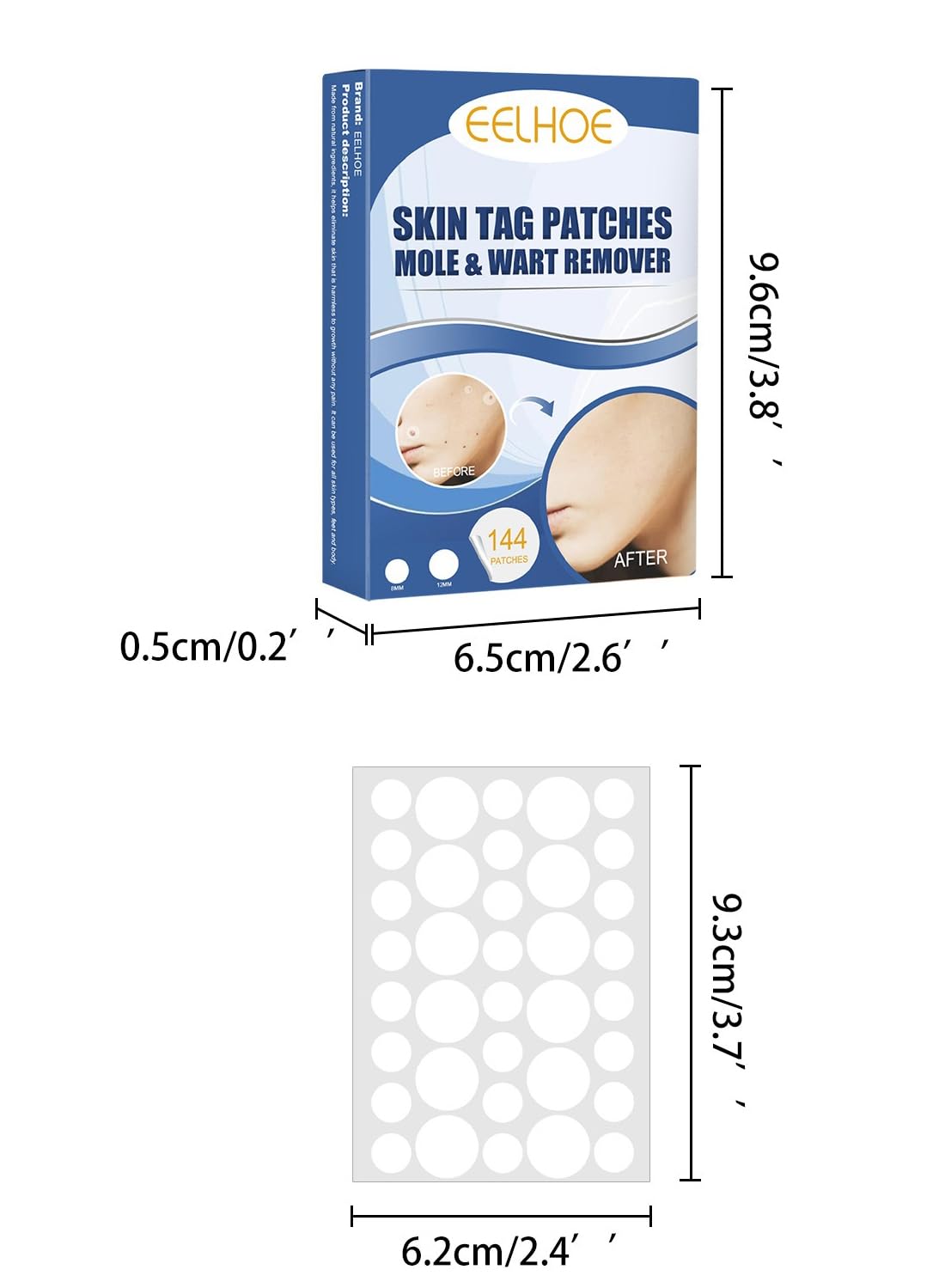 144Pcs Wart and Mole Remover, Easy-to-Use Waterproof Transparent Stickers