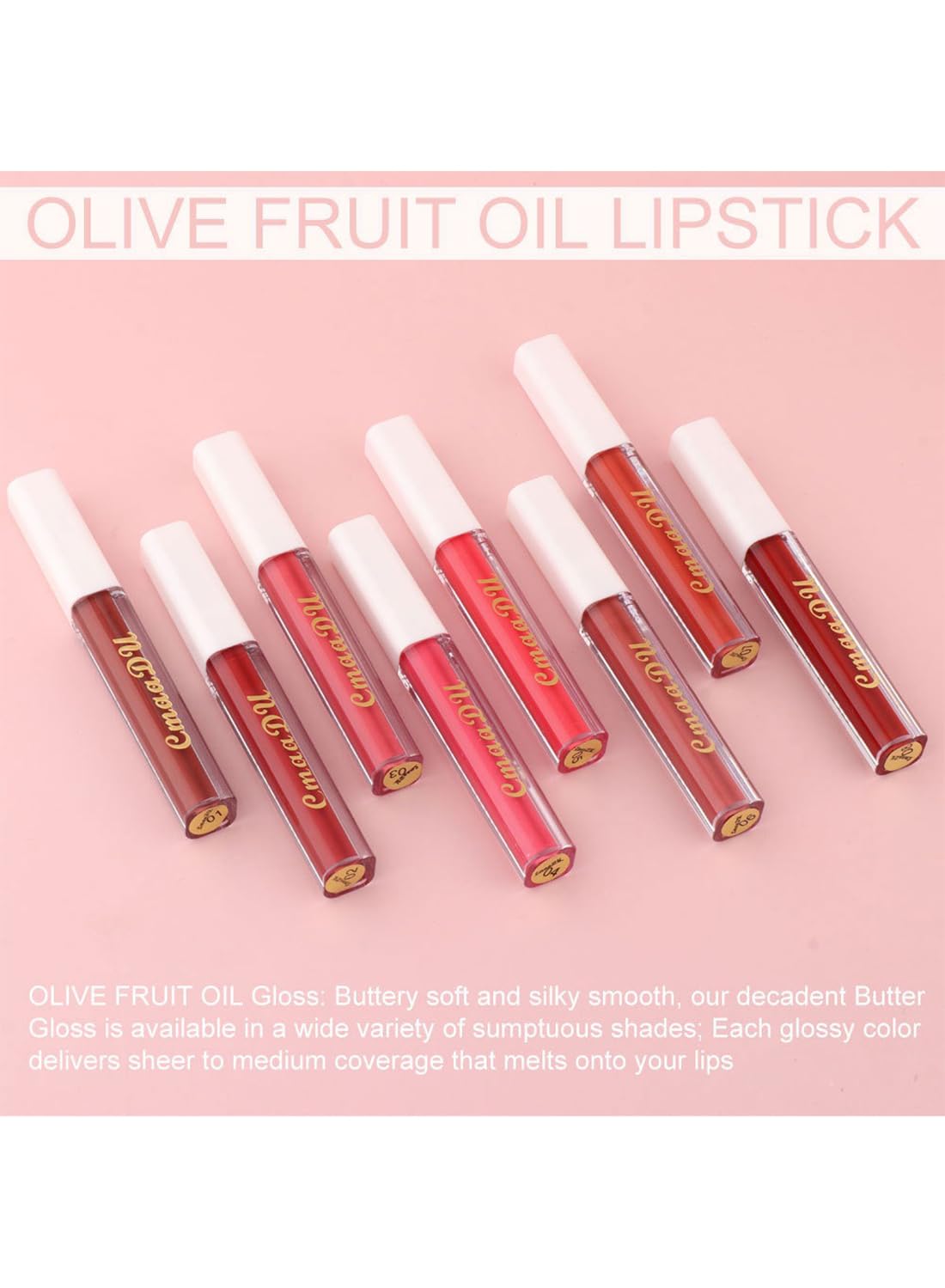 Cmaadu 8Pcs Liquid Lipstick Set with Olive Fruit Oil, Long Lasting High Pigmented Non-Stick Cup Moisturizing Waterproof Lip Gloss Set for Girls Women Makeup Gift Set