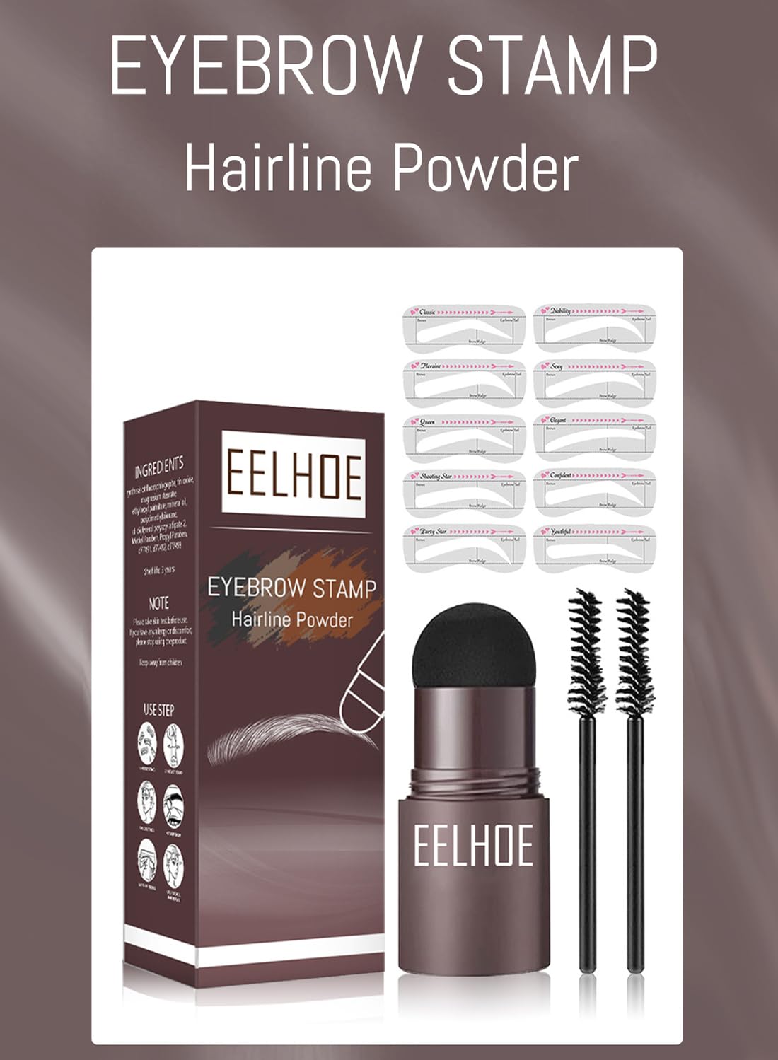 Eyebrow Stamp Stencil and Brush Kit, Eyebrow Makeup for Women - Dark Grey