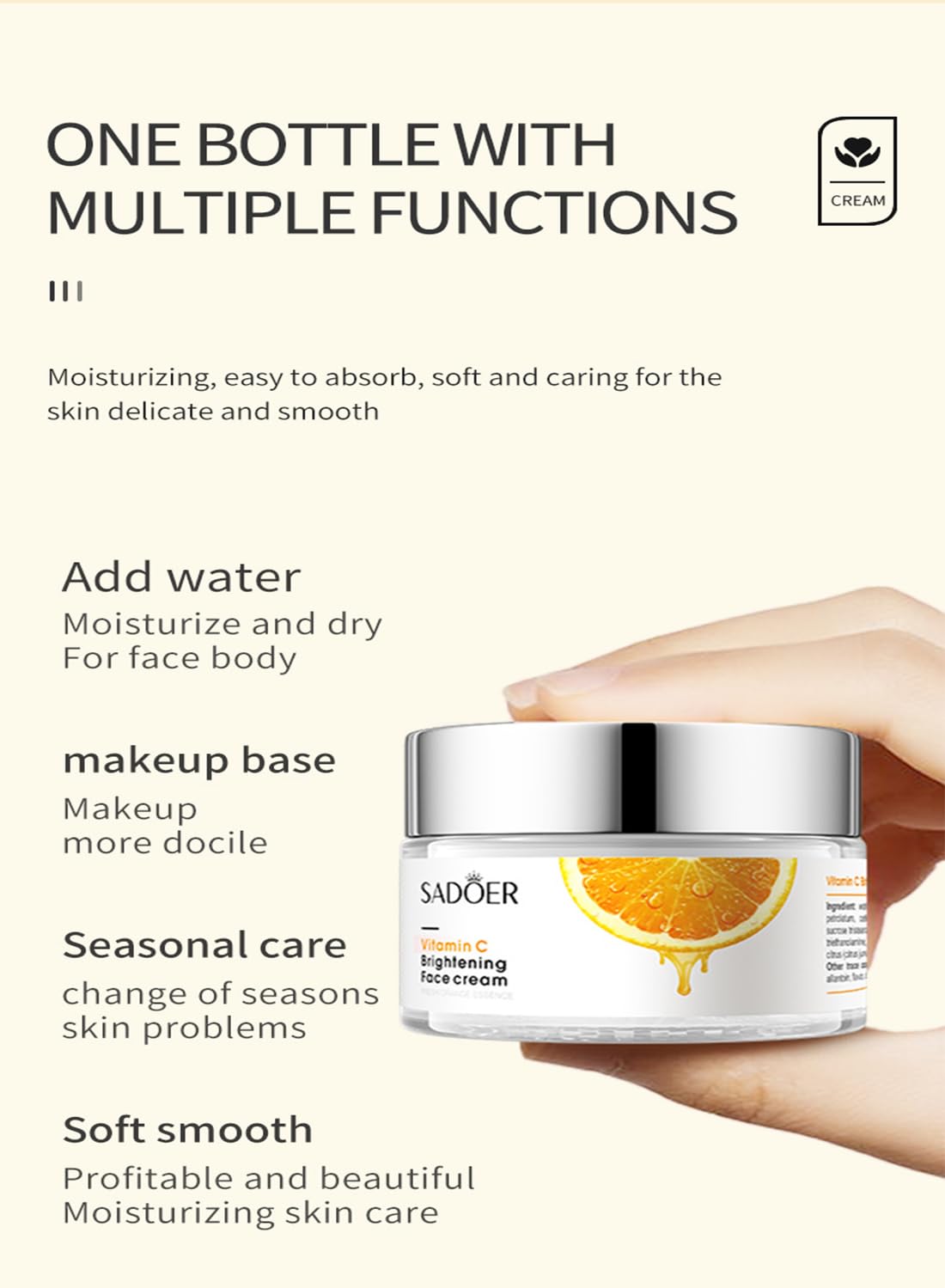 Face Cream with Vitamin C, Anti-Aging Moisturizing Hydrating Brightening Face Moisturizer for Face, Body & Hands, Face Serum, Smooths & Delicates Skin, Fades Fine Lines, Enhances Skin Tone 50g