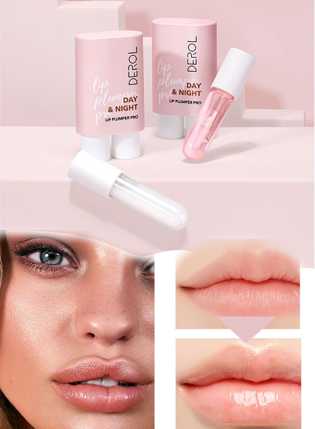 Lip Care Kit with Natural Lip Plumper and Lip Care Serum, Hydrating Moisturizing Repairing Peeling Exfoliating Lip Treatment, Lip Gloss for Fuller Lips 2Pcs