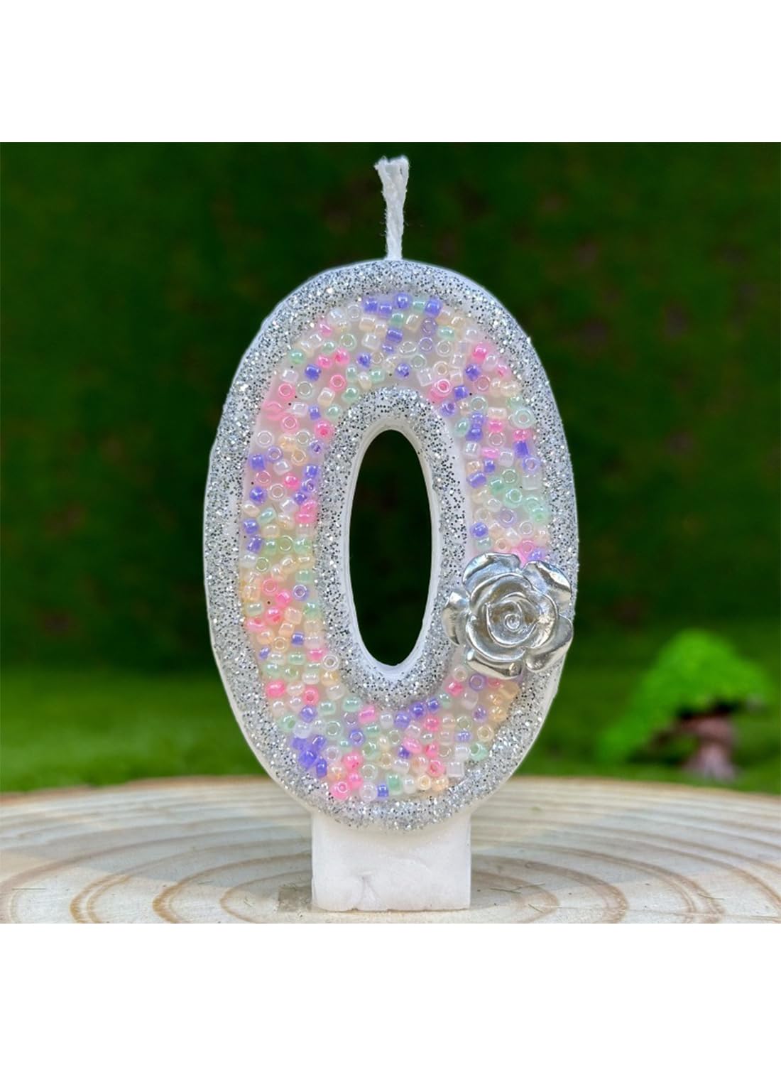 White Number Silver Flower Cake Candle