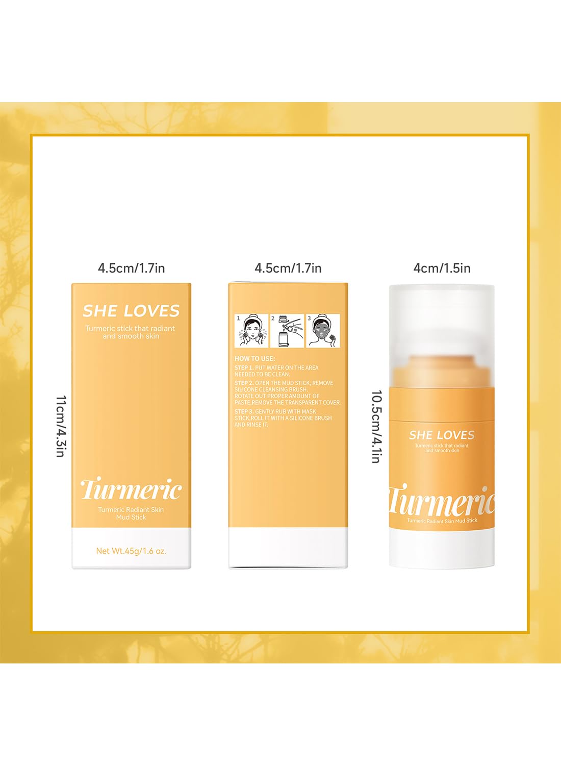Turmeric Clay Face Mask Stick, Organic Vitamin C Purifying Clay Mask, Reduce Acne Scars Blackhead Healing Mask, Deep Pore Cleanser, Radiant and Smooth Skin, Anti-Aging Skin Care