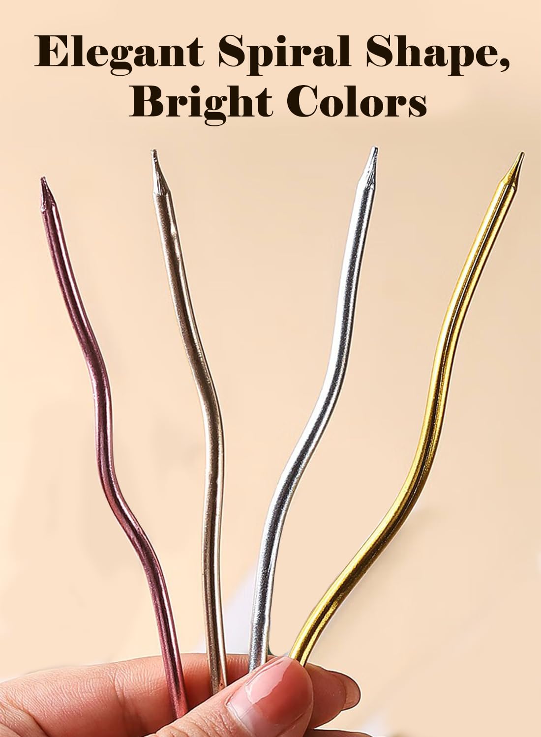 Twisted Birthday Candles, Long Thin Birthday Spiral Candles with Holders-6Pcs