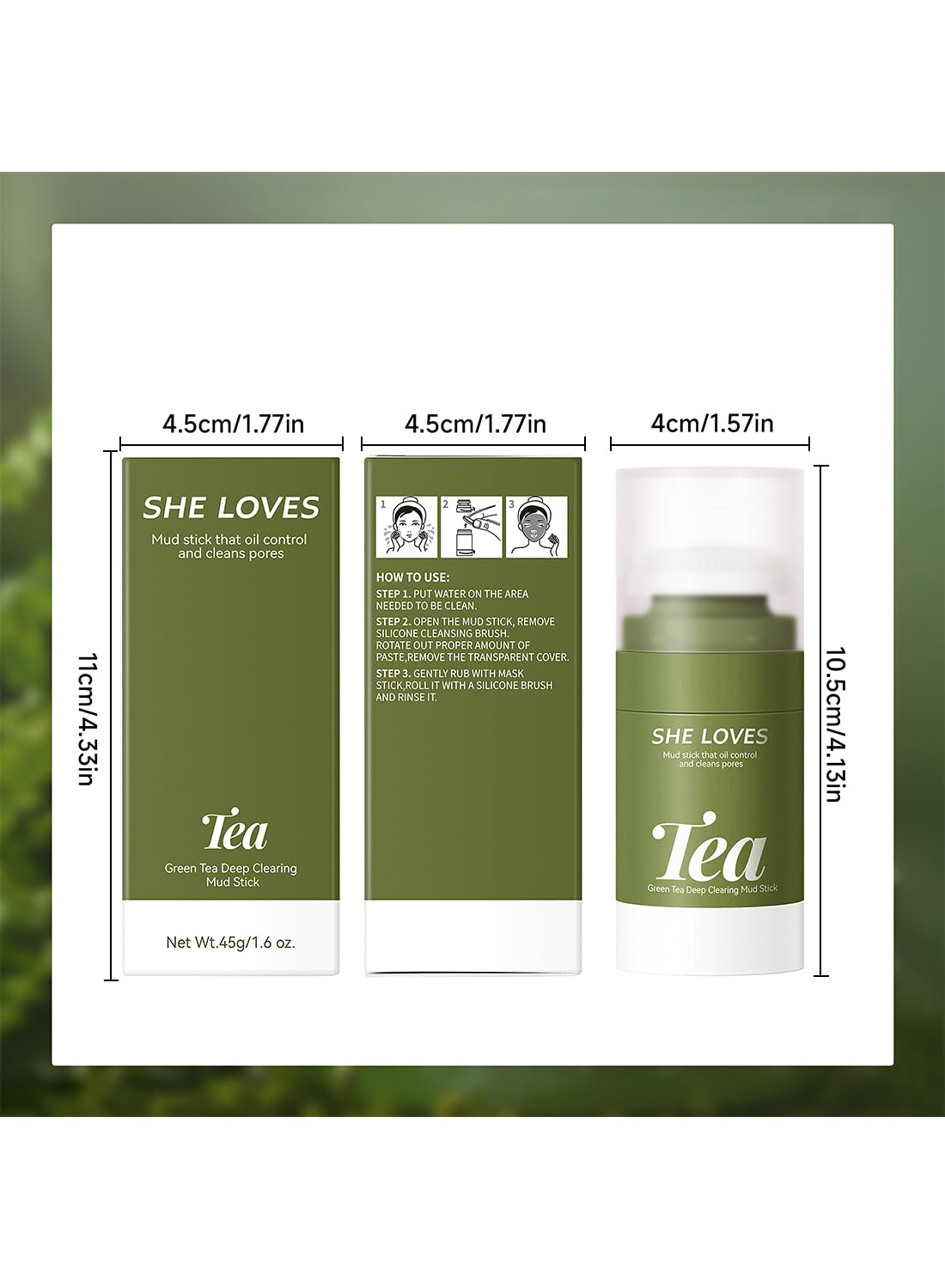Green Tea Deep Clearing Mud Stick Oil Control Deep Cleansing Moisturizing Soft Easy to Remove Mild Face Cleansing to Clean Pores and Soften Cuticle 45g