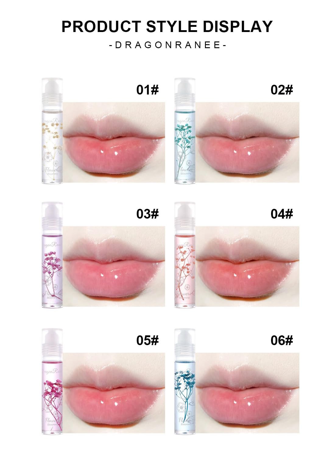Clear Glossy Lip Oil Set, Hydrating Transparent Lip Glow for Women 6Pcs