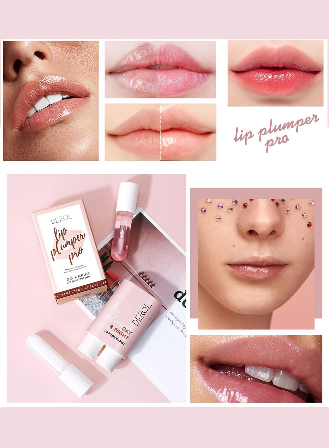 Lip Care Kit with Natural Lip Plumper and Lip Care Serum, Hydrating Moisturizing Repairing Peeling Exfoliating Lip Treatment, Lip Gloss for Fuller Lips 2Pcs
