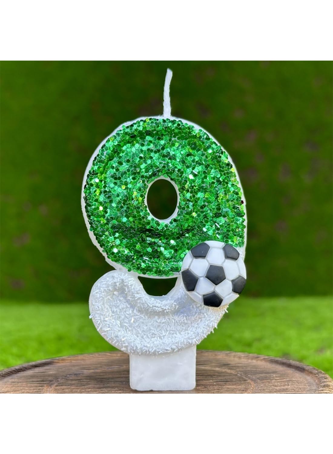 White Green Number Football Cake Candle