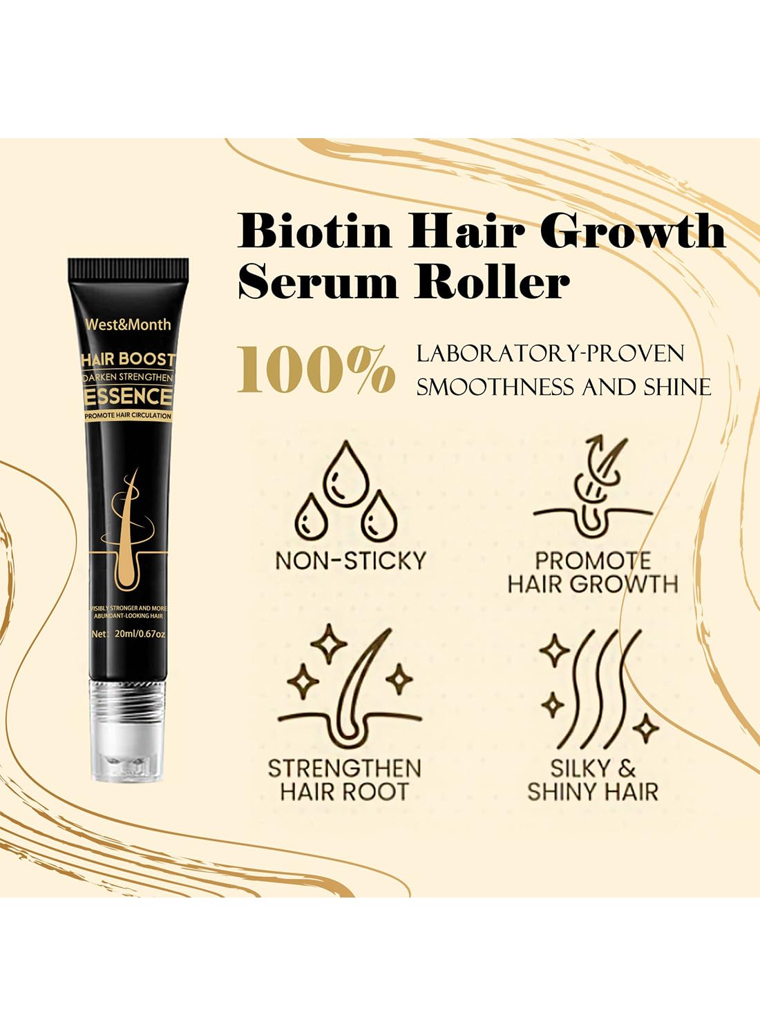 Hair Loss Treatment for Hair Growth, Anti Hair Loss Roll On Massage Hair Boost Essence, Darkens & Strengthens & Promotes Hair Circulation, Reduces Hair Loss, Restores Thin Hair 20ml