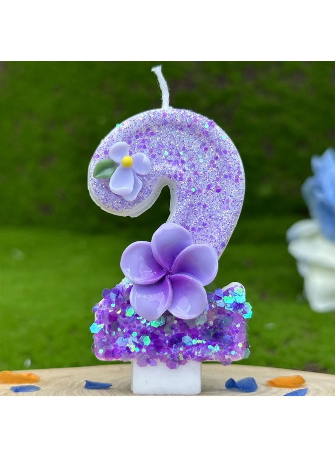 Purple Flower Number Cake Candle