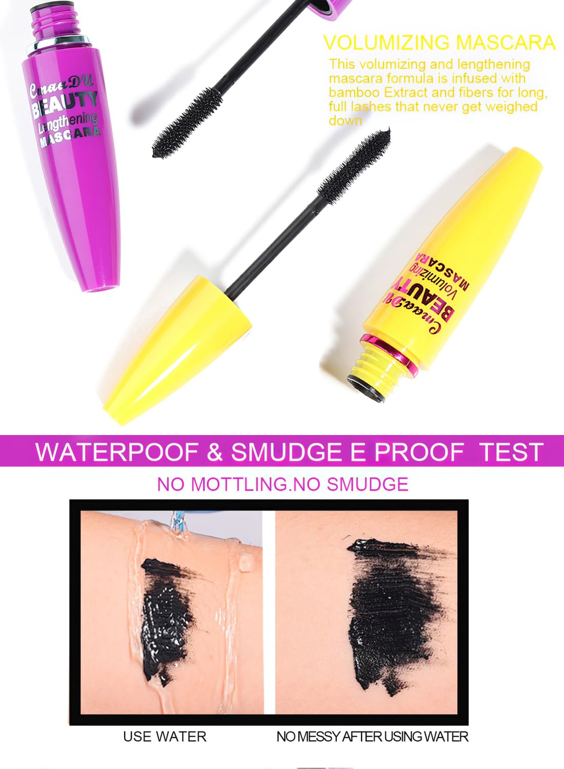 2Pcs 4D Silk Fiber Lash Mascara, Waterproof & Long-Lasting, Long Natural Thickening Lengthening Eye Makeup No Clumping, No Smudging Lasting All Day (Pack of 2)