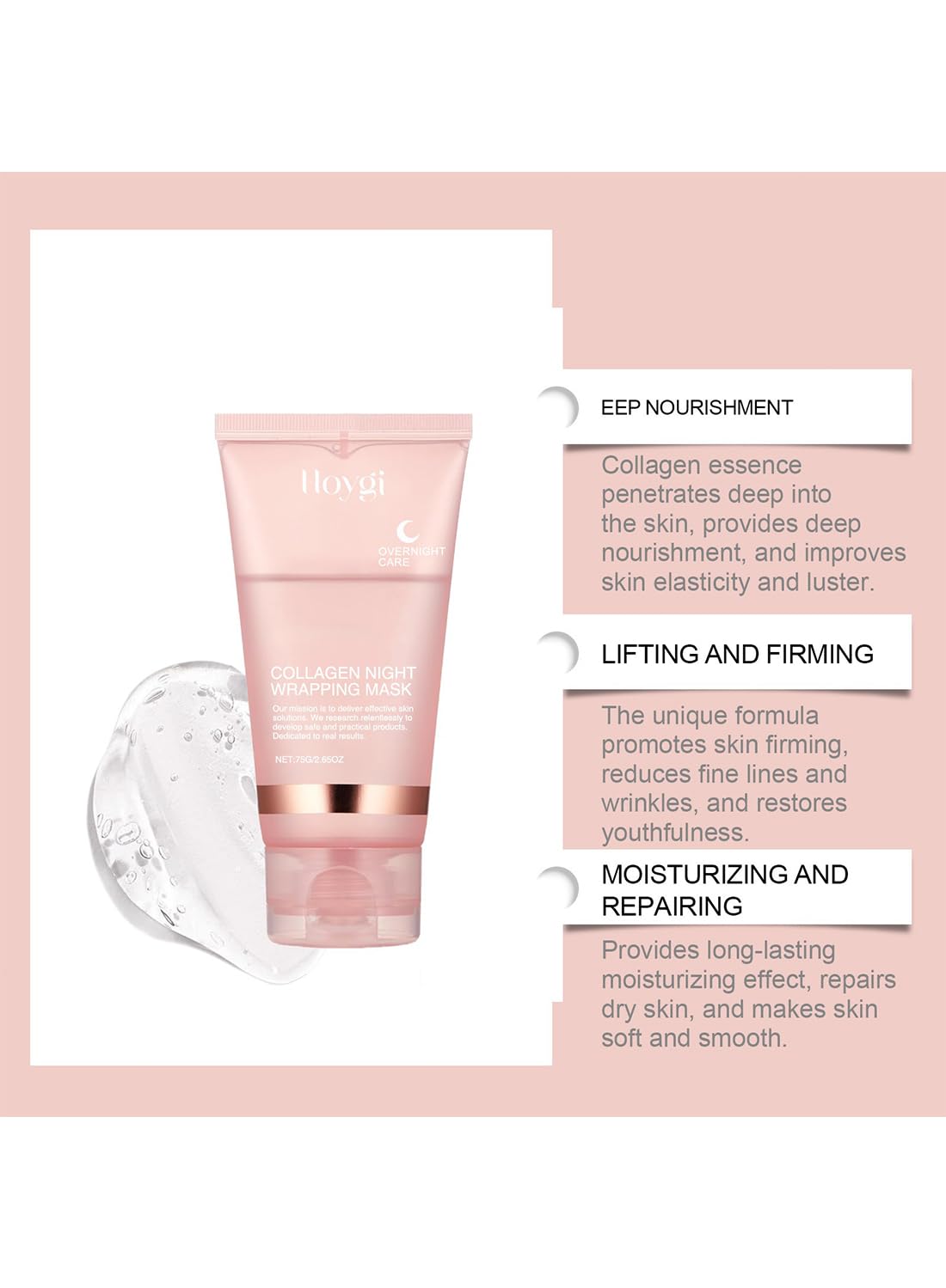 Collagen Night Wrapping Mask, Overnight Peel Off Facial Mask & Brush for Women