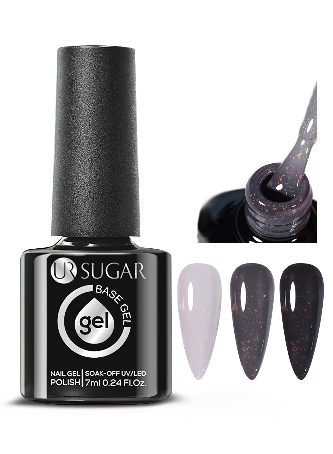 Rubber Base Gel Nail Polish, Temperature Changing Ombre Glitter Nail Gel Polish, Soak Off UV/LED, Builder Base Nail Gel, Base Coat For Nail Strengthening 7ML