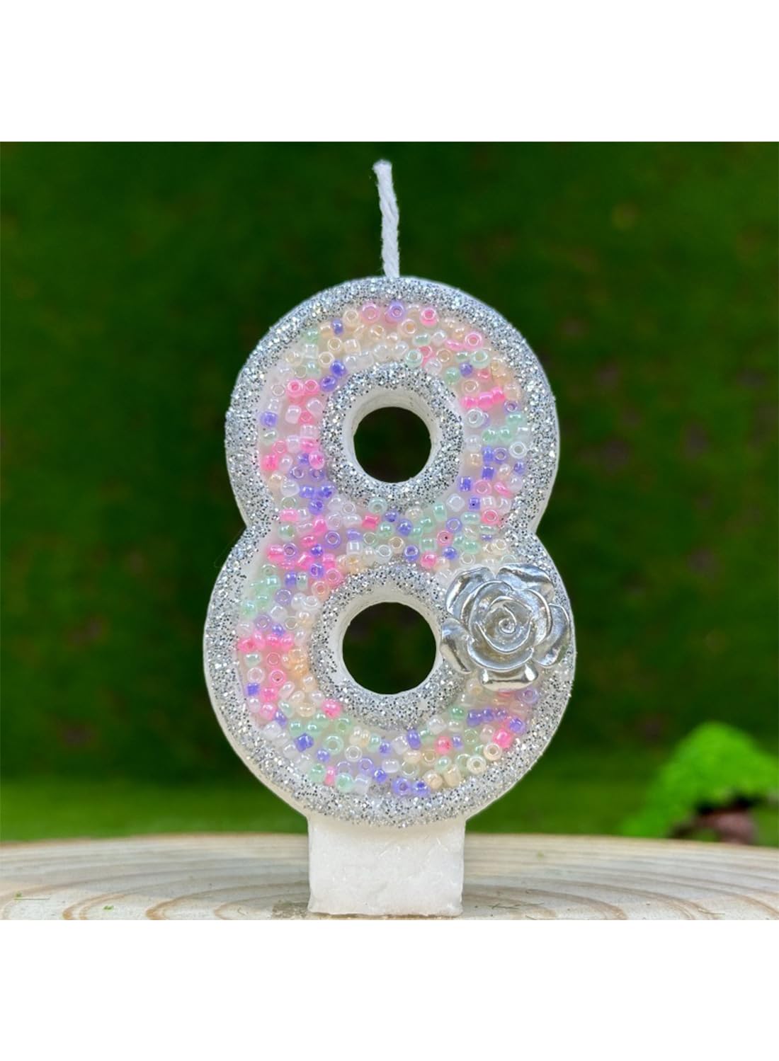 White Number Silver Flower Cake Candle