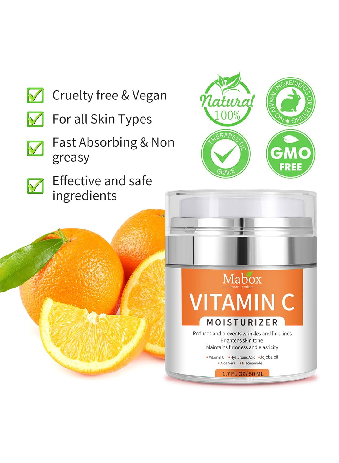Vitamin C Face Moisturizer, Anti-Aging Facial Cream for Day and Night Use, 50g