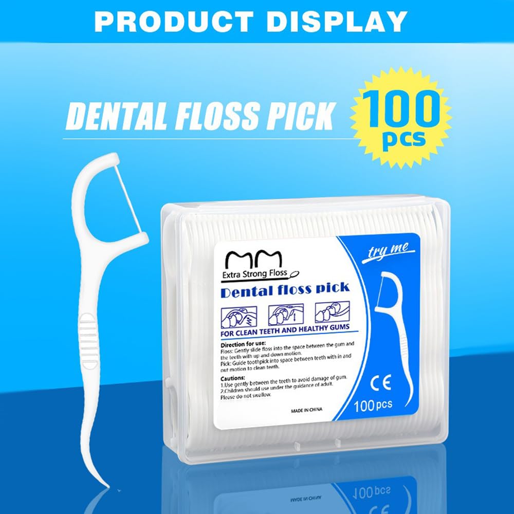 Disposable Dental Floss Picks, Portable Toothpicks Flossers - 100 Pcs/Box, White