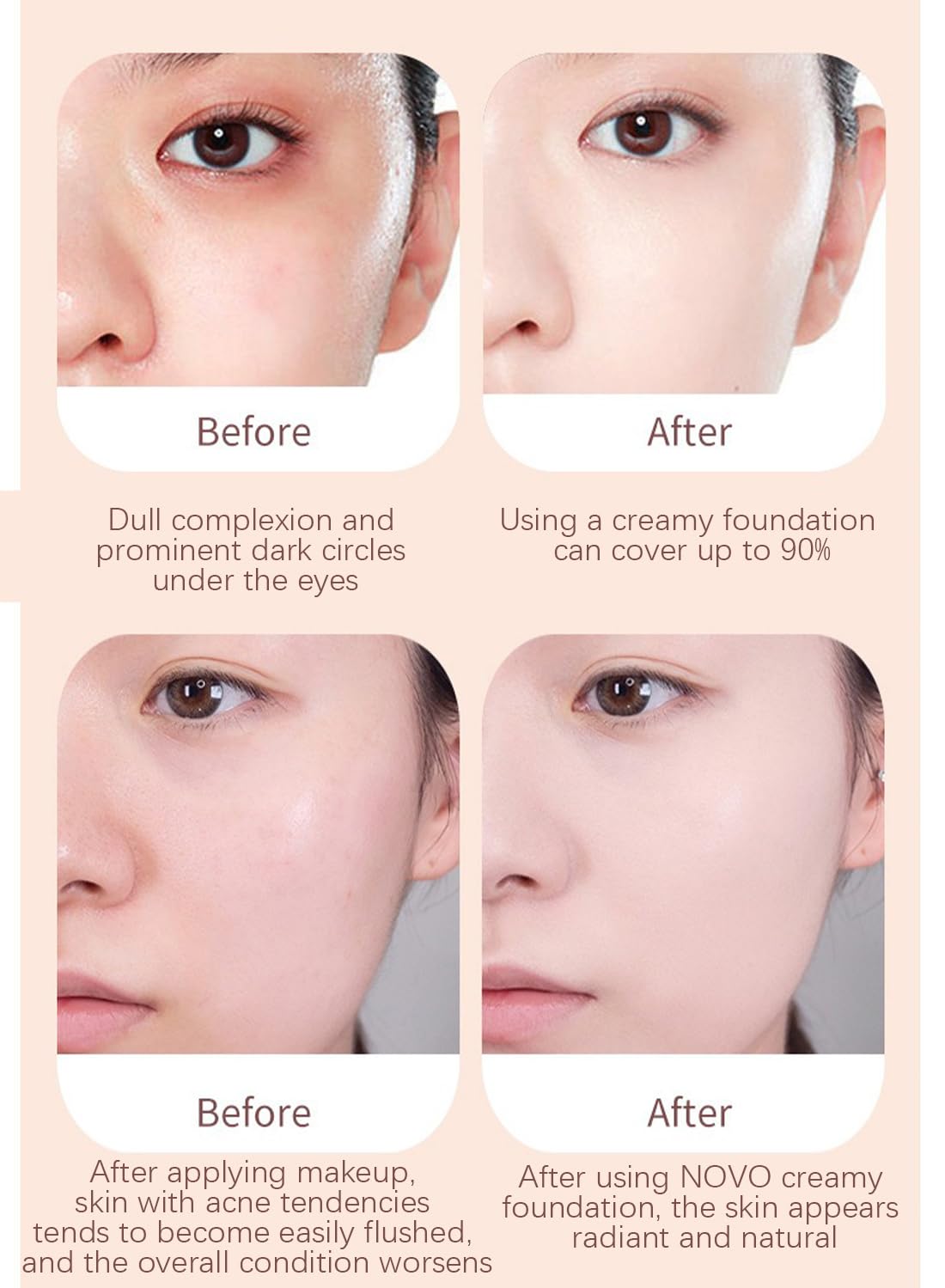 Foundation Cream, Moisturizing Long Lasting Waterproof Face Makeup Foundation, Natural Foundation, Brightening Full Coverage Concealer, Even Skin Tone for All Skin Types 30g