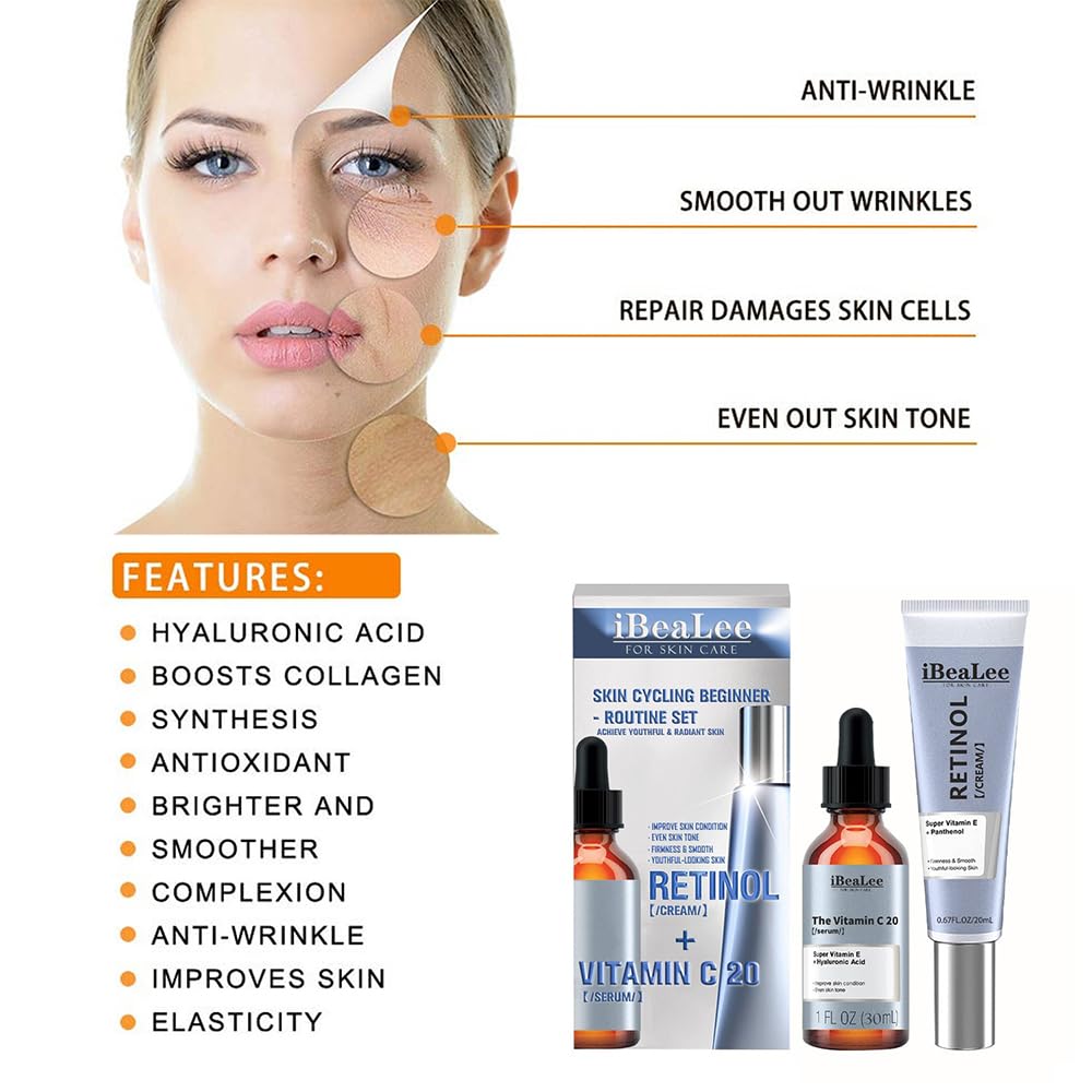 Facial Kit, Retinol Cream + Vitamin C 20 Serum, Face Serum Gift Kit for Women
