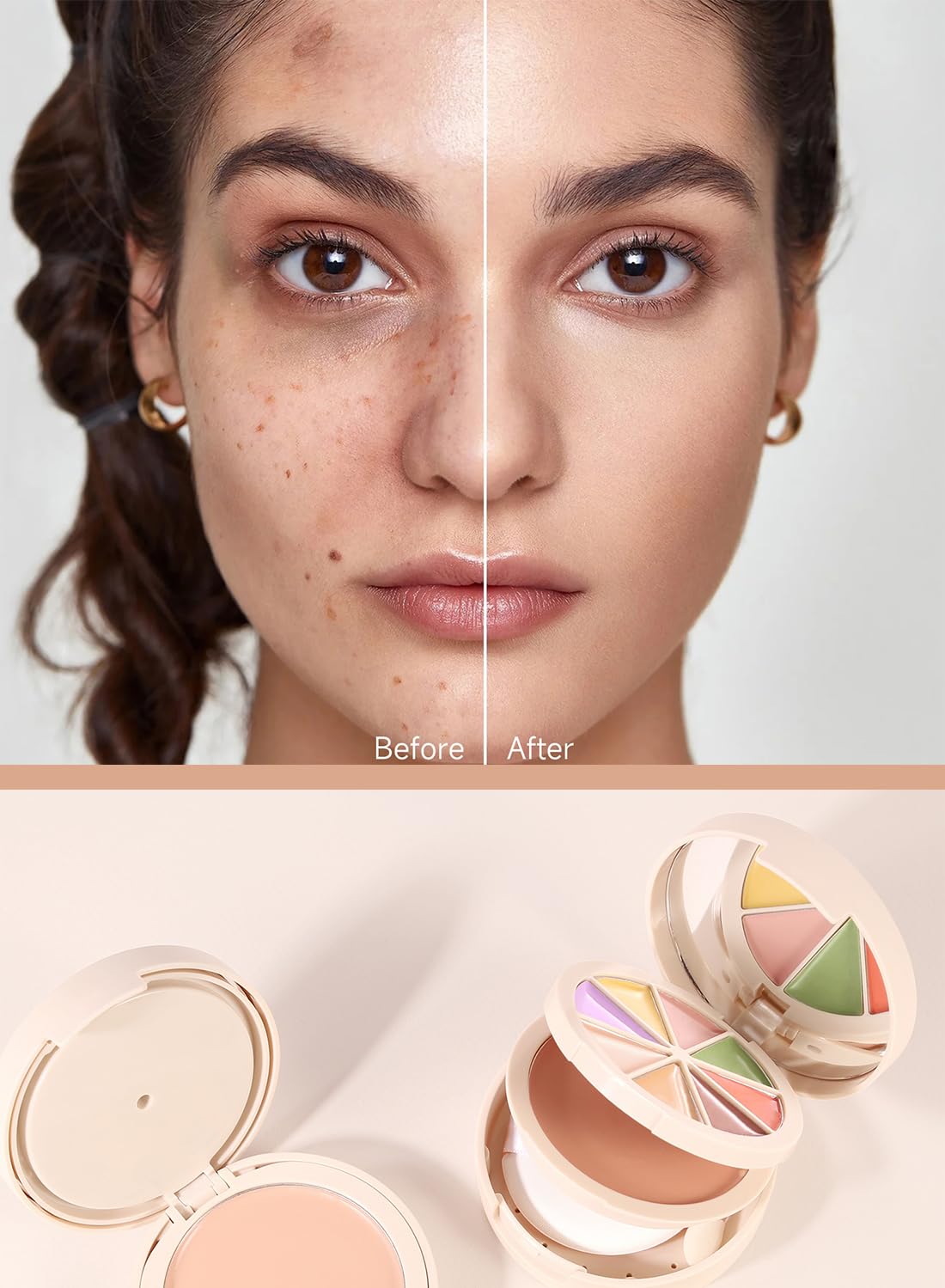 Foundation and Conceal Correcting Wheel, All in One Correcting Concealer Palette to Invisible Pore Conceal Dark Circles Blemish-Honey Wheat Brown