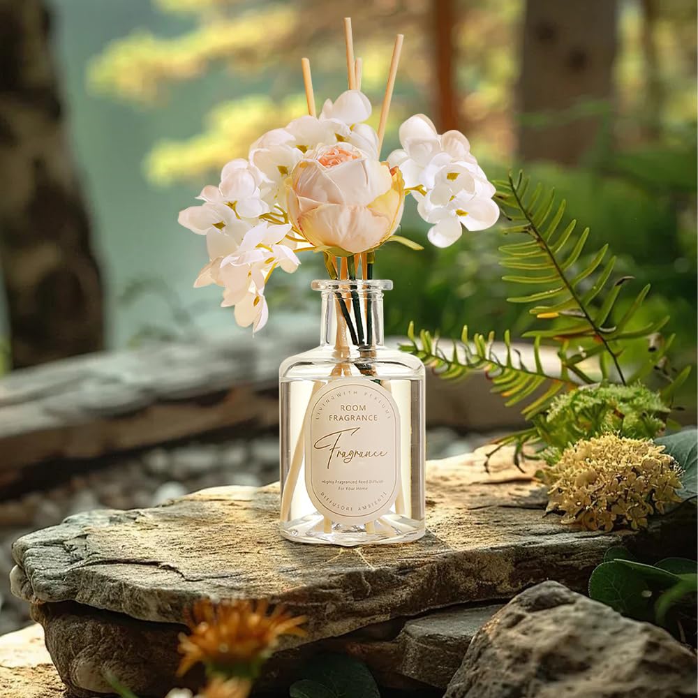 Reed Diffuser, Artificial Flower Home Fragrance Oil with 4 Reed Sticks for Office & Bathroom Decor 200ml