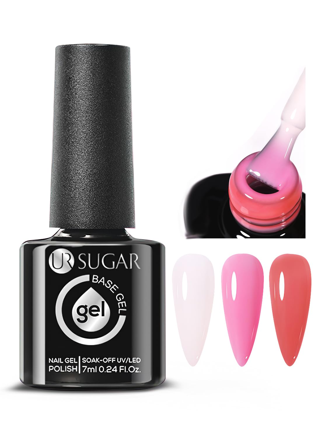 Rubber Base Gel Nail Polish, Temperature Changing Ombre Glitter Nail Gel Polish, Soak Off UV/LED, Builder Base Nail Gel, Base Coat For Nail Strengthening 7ML