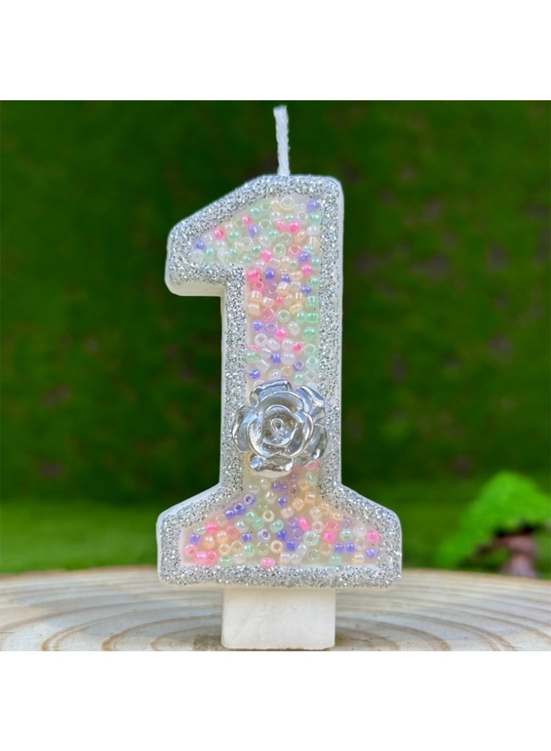 White Number Silver Flower Cake Candle