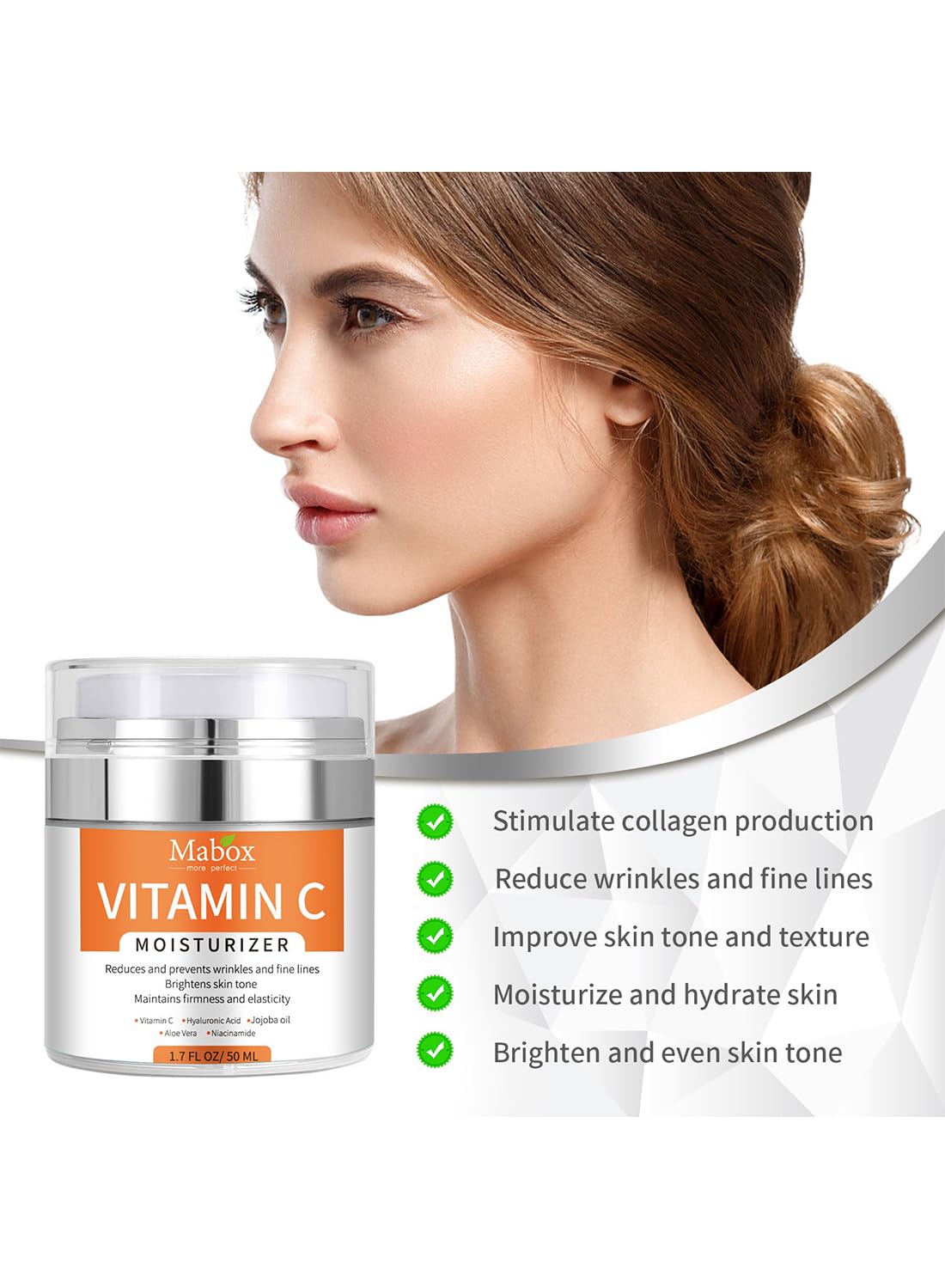 Vitamin C Face Moisturizer, Anti-Aging Facial Cream for Day and Night Use, 50g