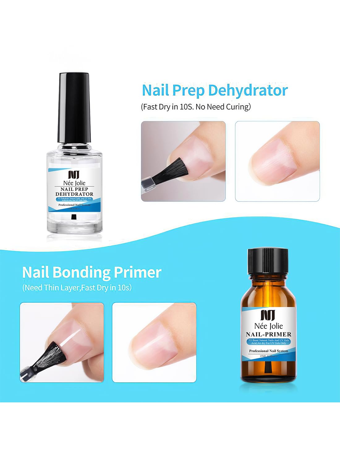 Nail Prep Dehydrator and Nail Primer Set, Fast Air Dry Gel Nail Polish Professional Nail Strengthening System, Bonding Natural Nail for Acrylic Powder