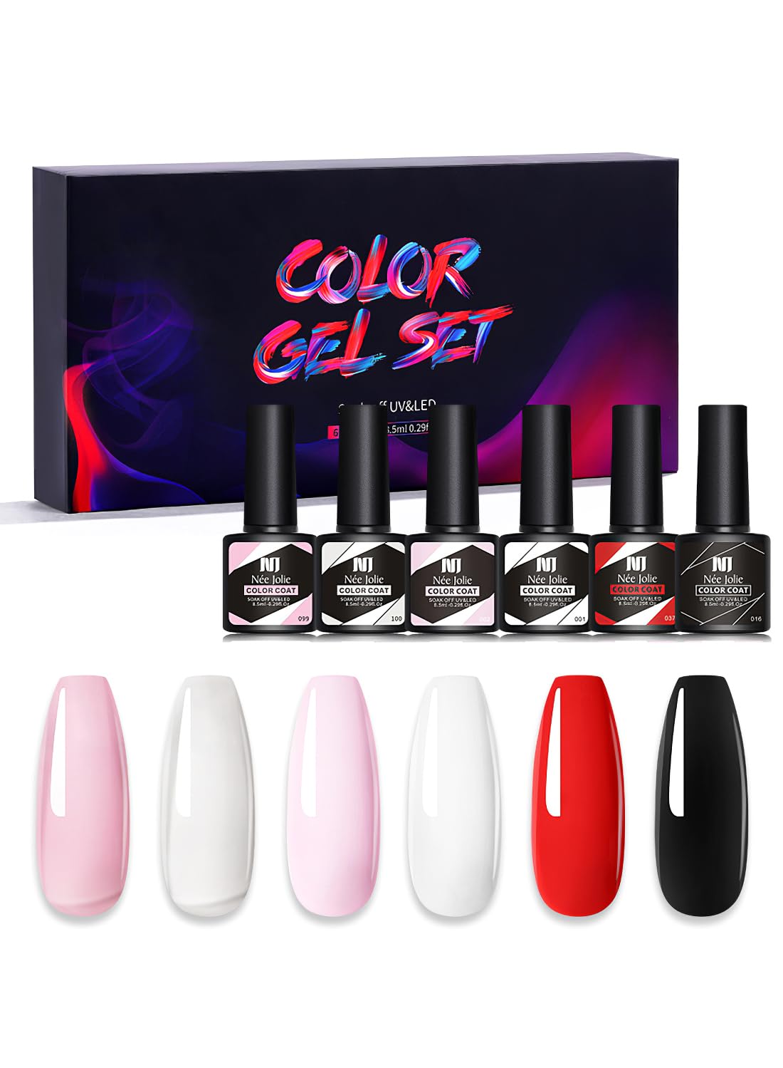 Gel Nail Polish Kit, 6Pcs Gel Nail Polish Kit, Soak Off UV LED Nail Lamp, Nail Art Design DIY Home Gifts for Women Girl