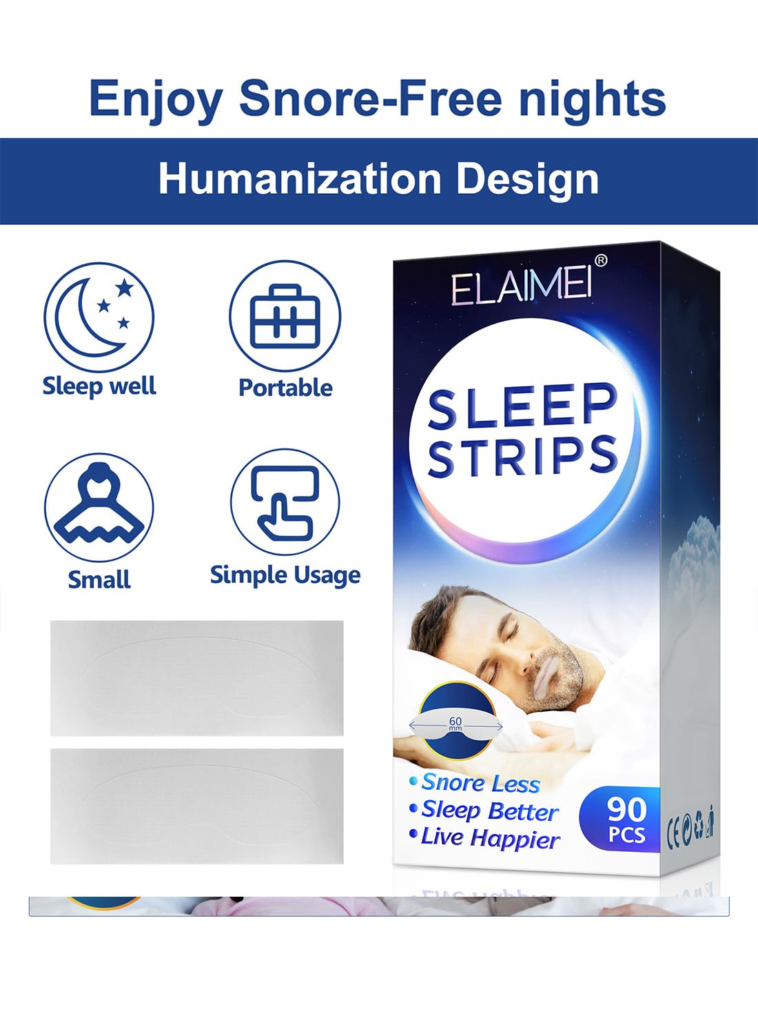 Anti-Snoring Sleep Strips, Sleep Mouth Strip for Better Nose Breathing - 90 Pcs