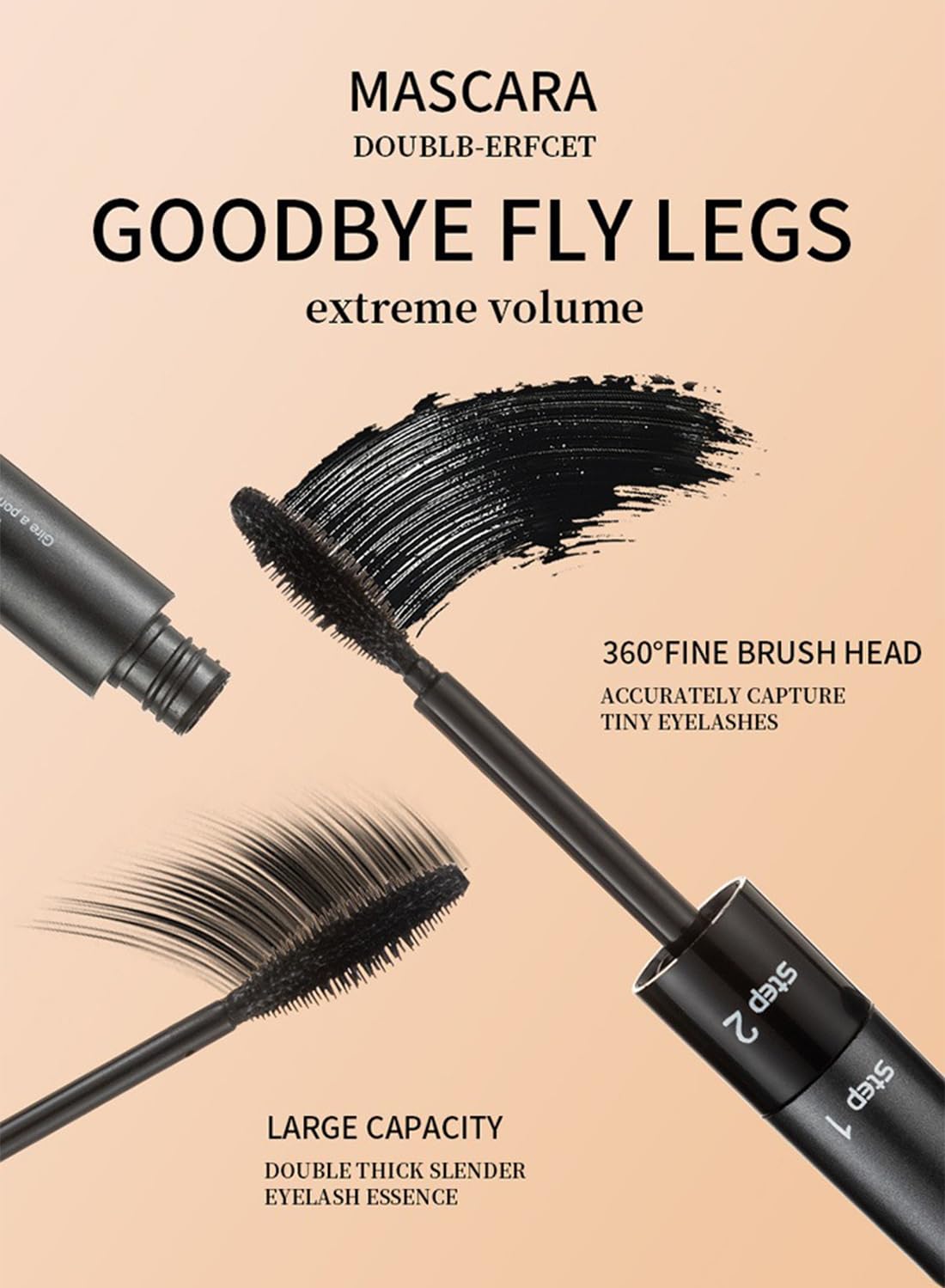 L&Wen 2 in 1 4D Mascara, Volumizing Lengthening Defining Lifting Curling Multiplying Eye Makeup, No Smudging Long Lasting Waterproof Mascara
