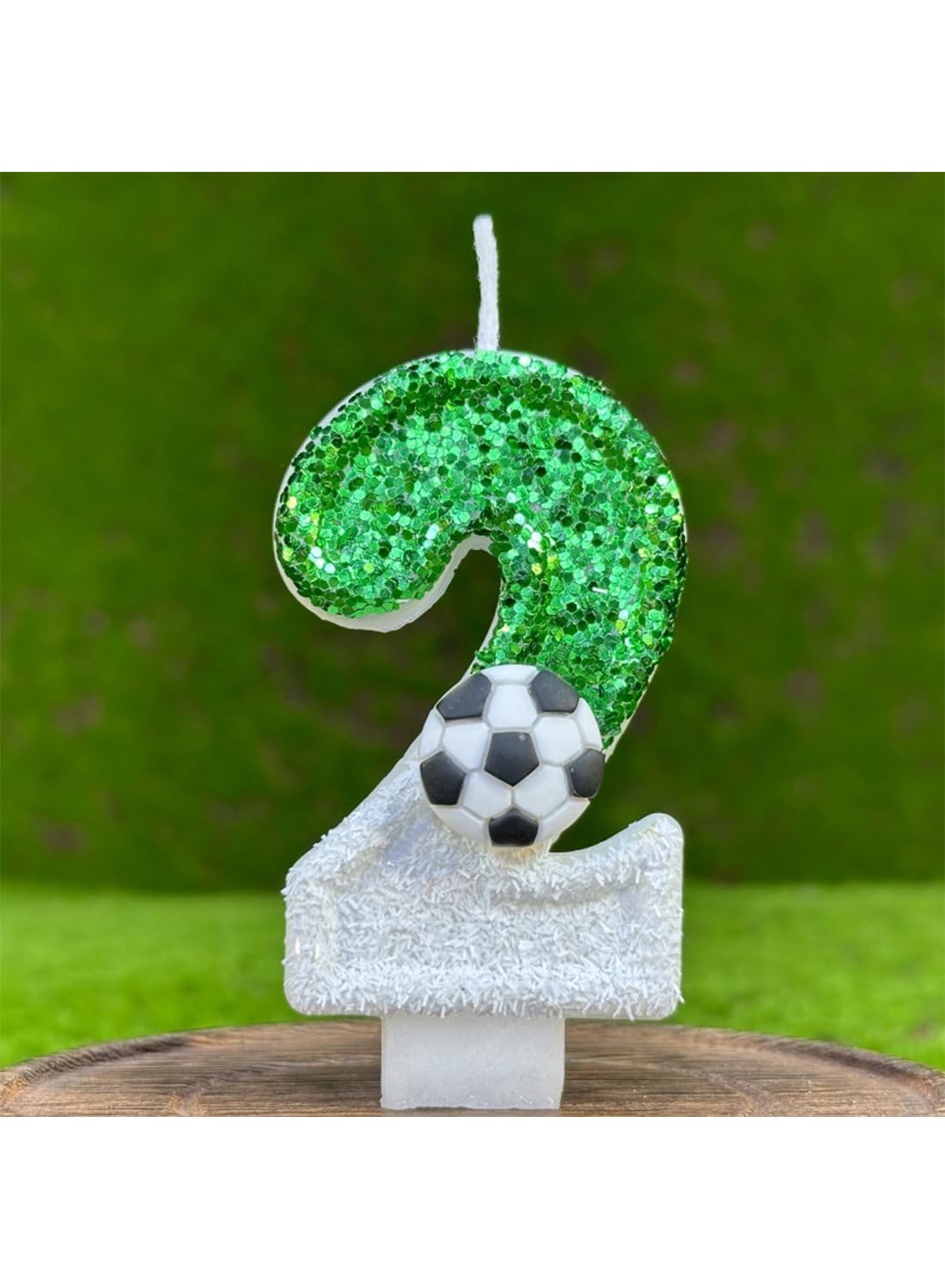 White Green Number Football Cake Candle