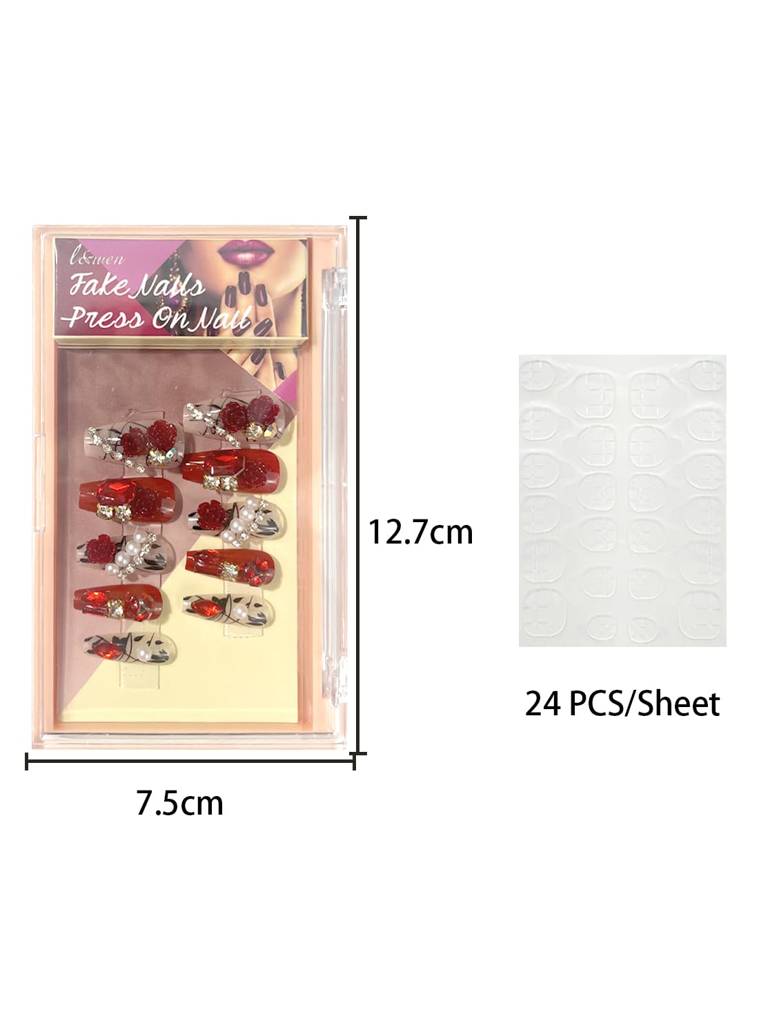 24Pcs Press on Nails, Long Lasting Chip-Free Press Ons Square for Gift, Nails Tip Set for Salons and DIY with 36Pcs Nail Adhesive Glue Tapes for Women