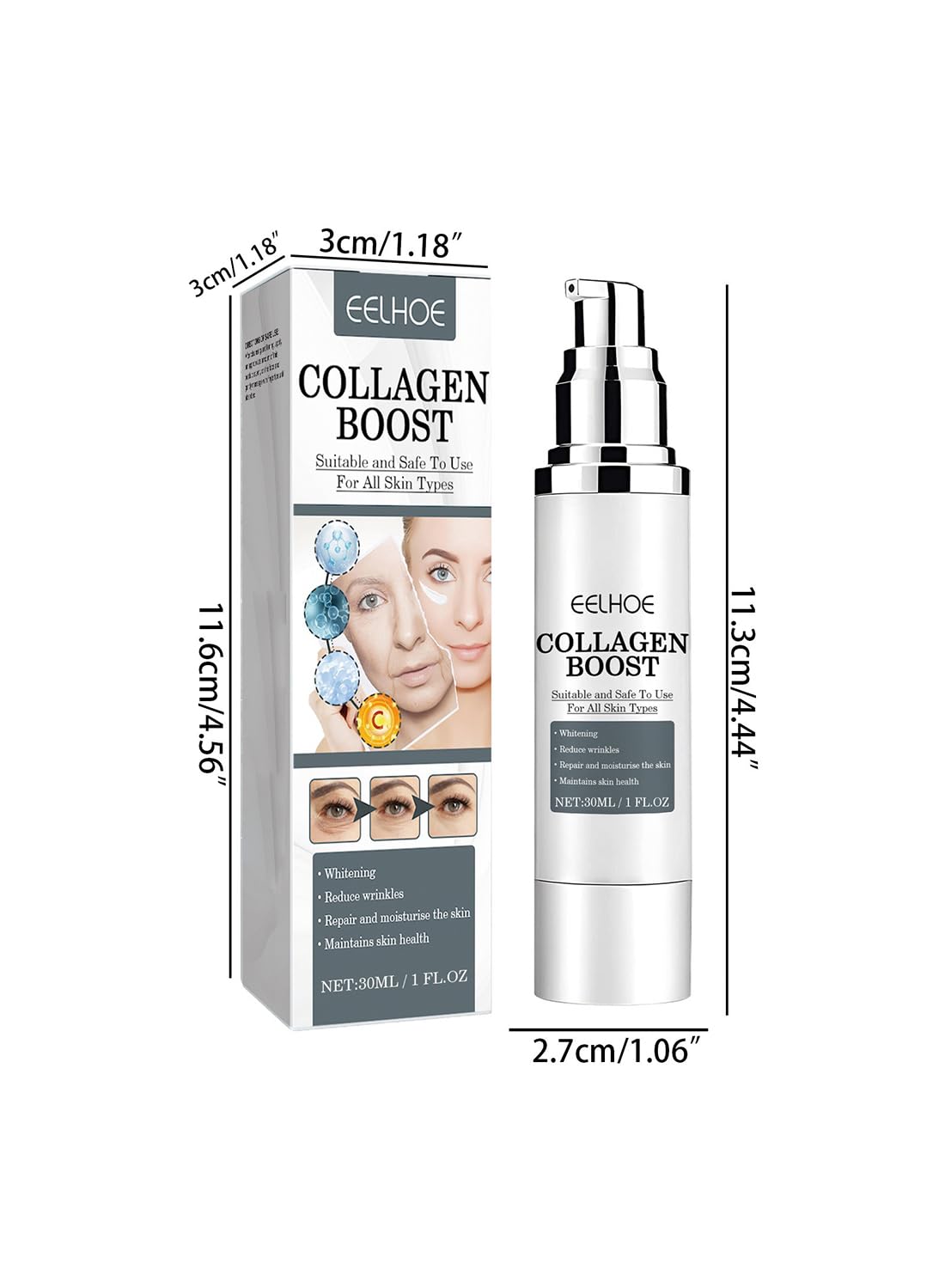 Collagen Boost Anti-Wrinkle Cream, Brightening Facial Cream, 30ml