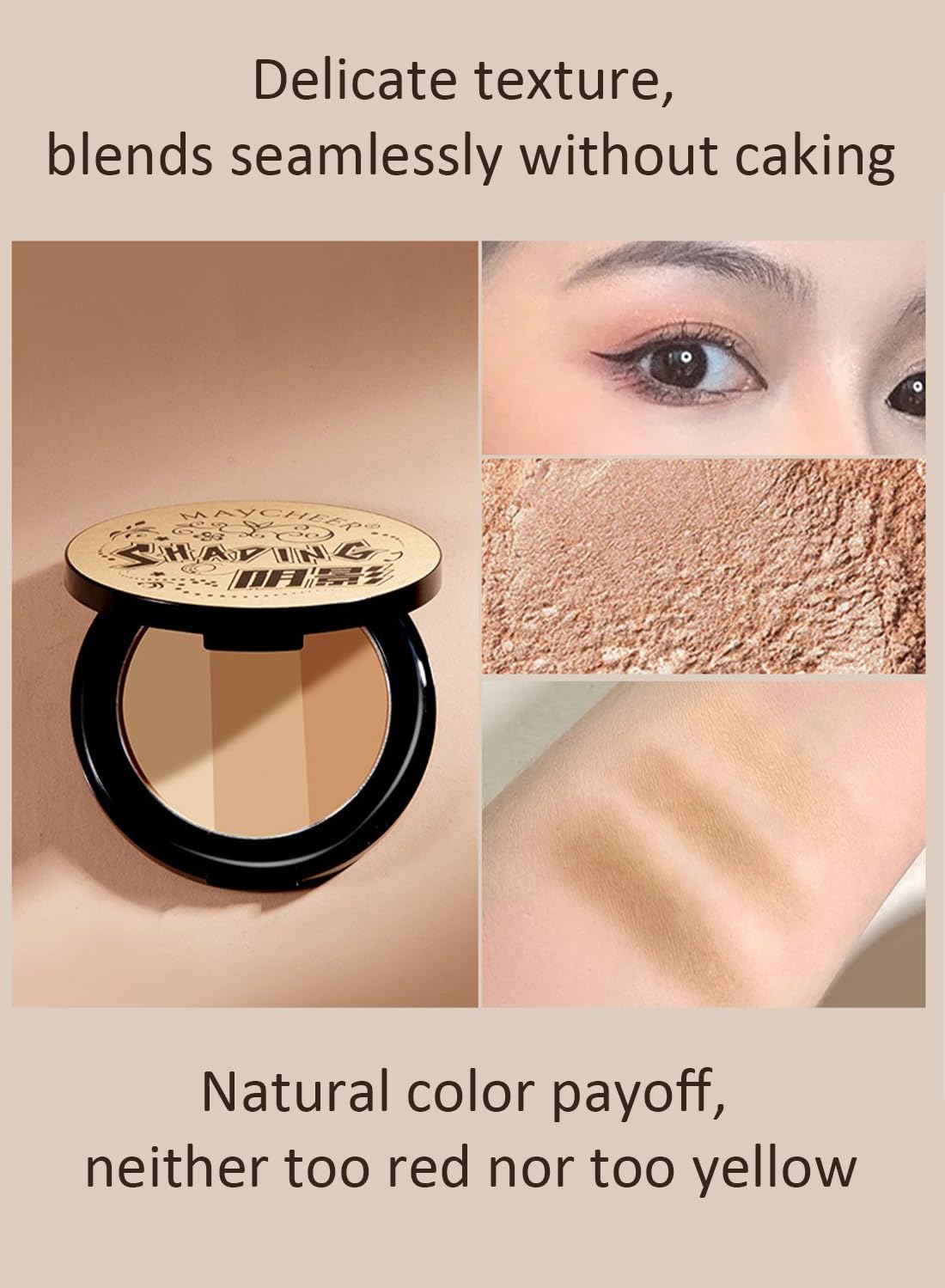 Tricolor Face Contour Palette, Multi-Use Contouring Concealer Highlighter Powder