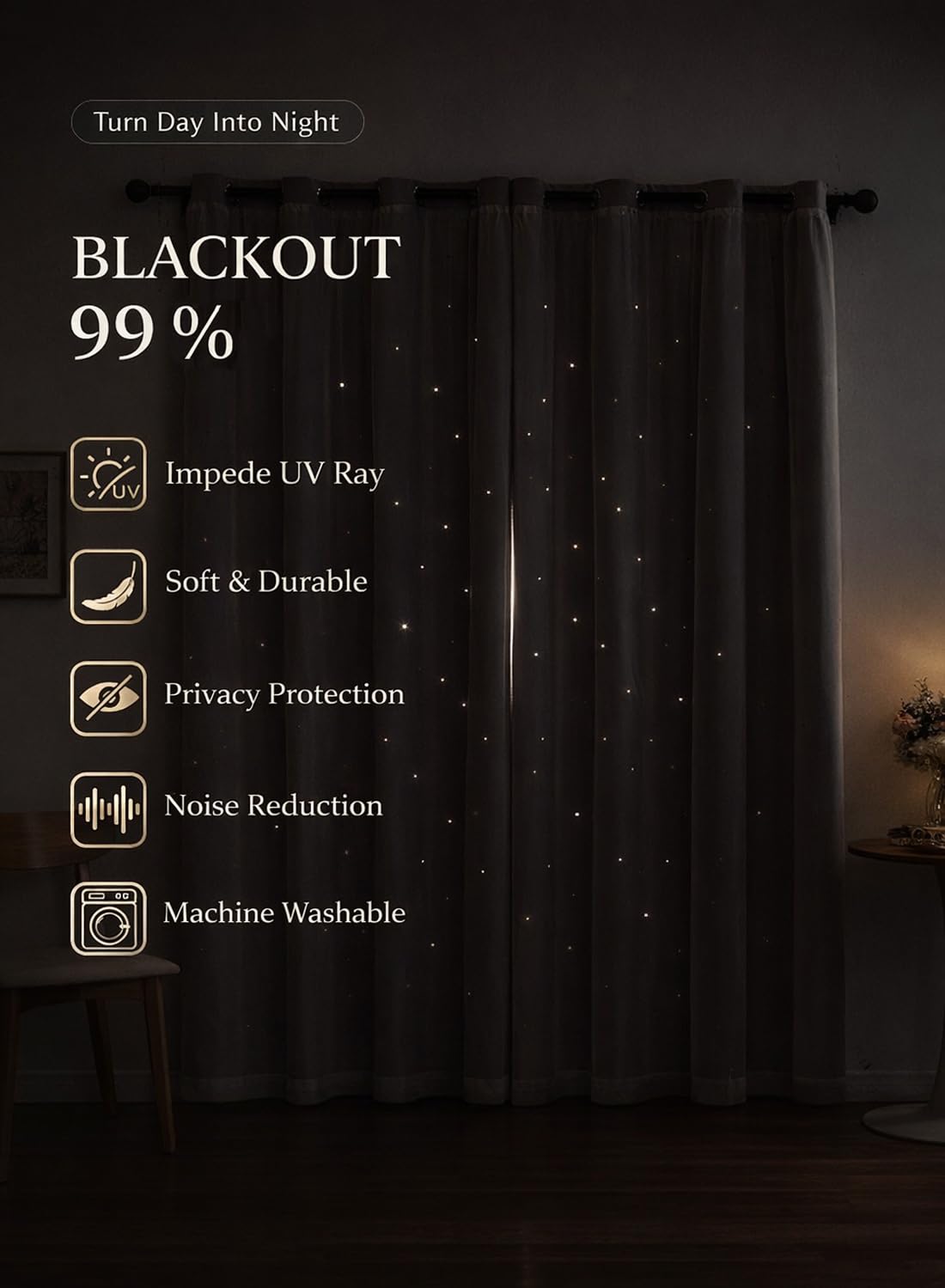 L&wen Star Blackout Curtains with Sheer, Drapes Grommet Room Darkening Curtain for Bedroom