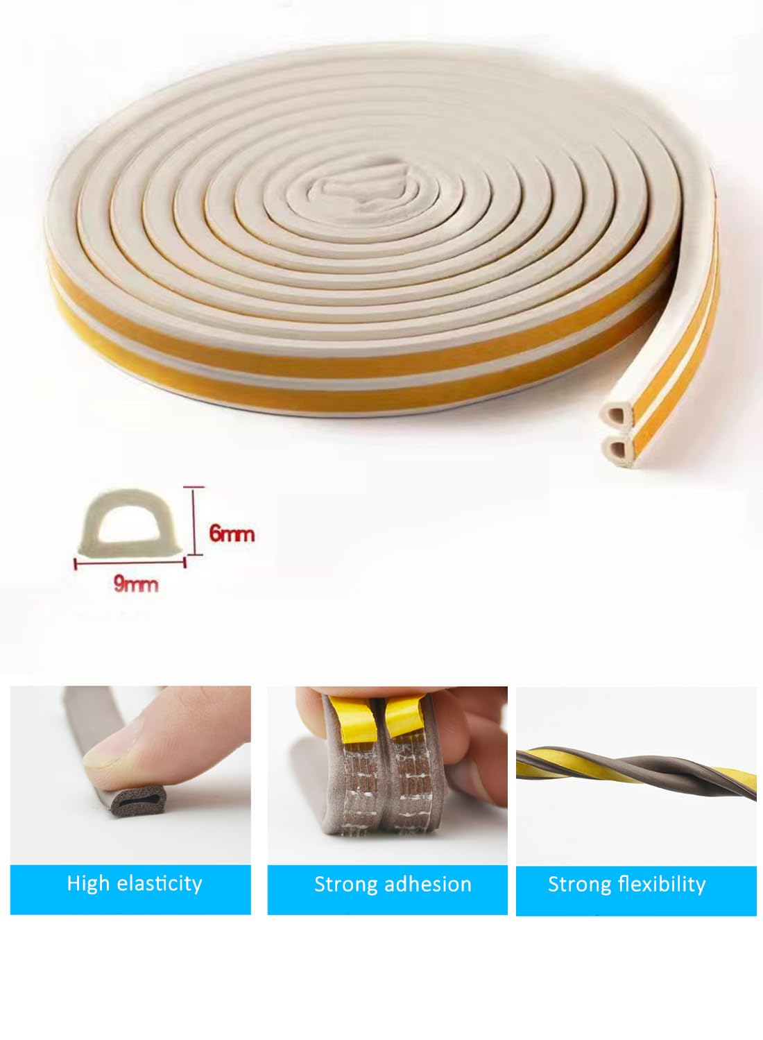 D Shaped Door Draft Stopper, Self Adhesive Soundproof Door Seal Strip 5m Black