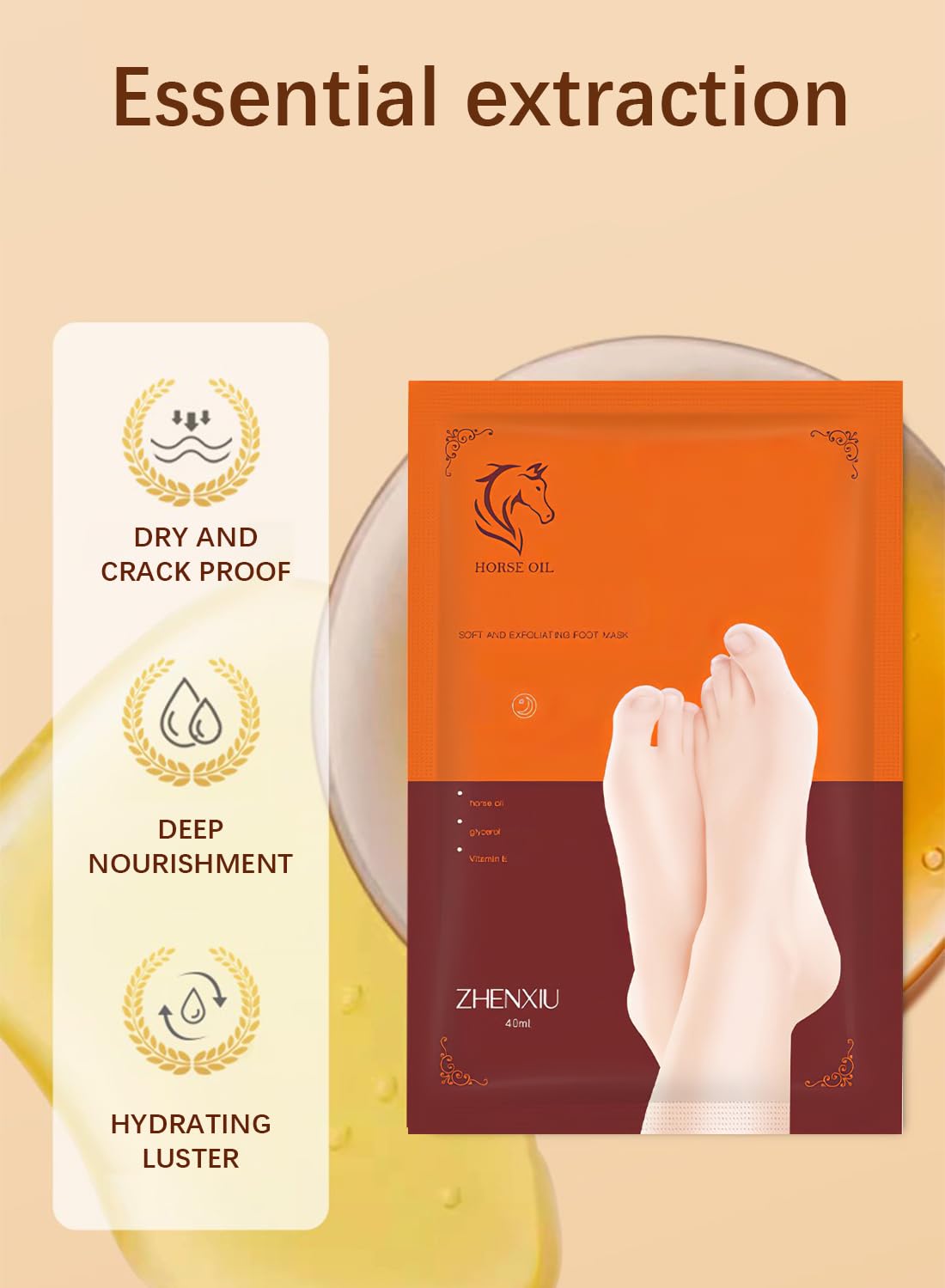 Foot Mask with Horse Oil, Moisturizing Nourishing Deep Repairing Foot Peel Mask, Exfoliating Gloves for Extra Dry Skin, Daily Foot Care for Soft and Smooth Touch Feet 1 Pair