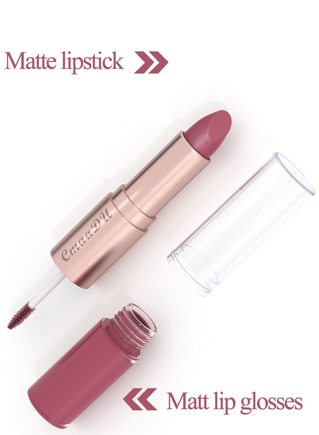 2 in 1 Lipstick & Lip Gloss, Matte Velvet Double Headed Lip Gloss, Waterproof Non-Stick Cup Long Lasting High Pigment Lip Makeup for Women 1 Pcs