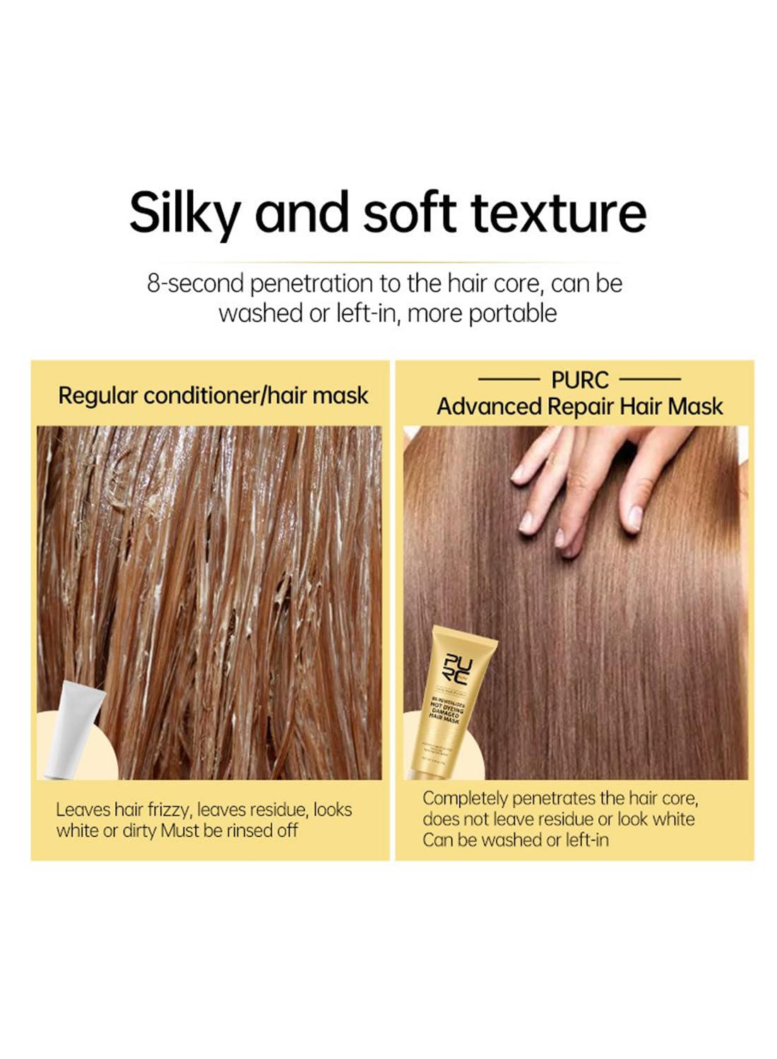 Hair Mask, 8s Revitalizes Hot Dyeing Damaged Hair Mask Deep Conditioner, Hair Daily Care Perm and Dye, Hair Repair Treatment for Damaged Hair, Instantly Smooths Frizz, Restore Hair Strength 70g