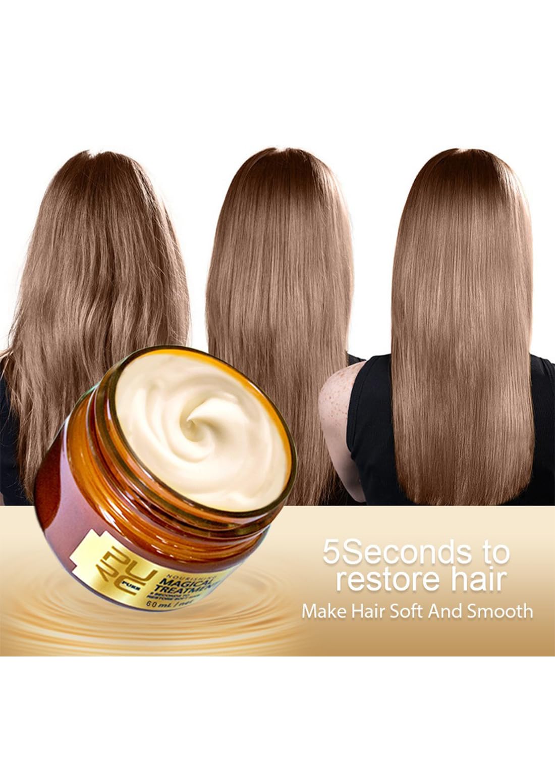 Deep Conditioning Hair Mask, Hair Mask Deep Conditioner, Hair Daily Care Perm and Dye, Hair Repair Treatment for Damaged Hair, 5s to Restore Soft Hair, Repair Cracks and Dry 60ML